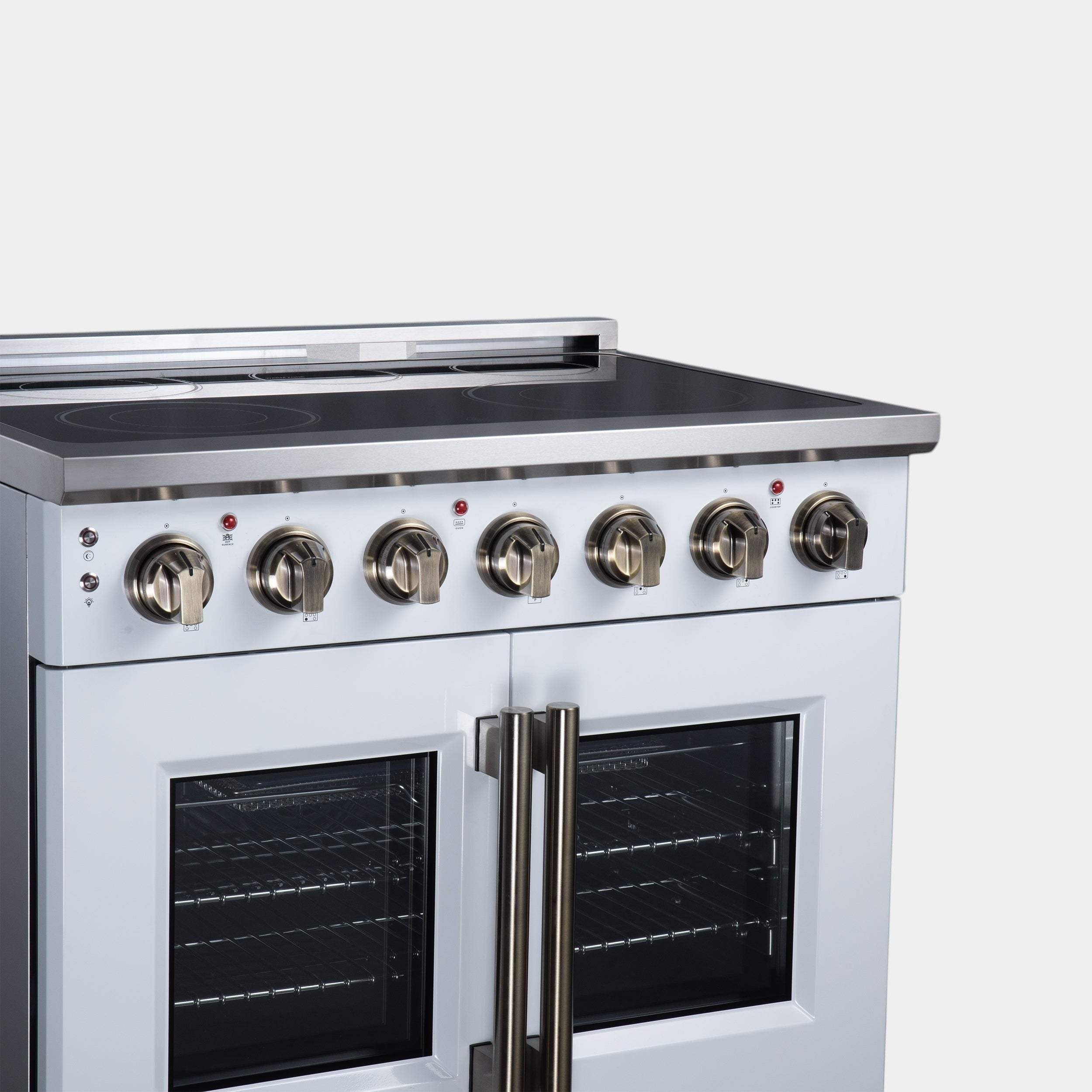 Massimo 36 Inch French Door Electric range, 5 radiant burners, 5.36 cf. True Convection oven, Air fryer kit, White