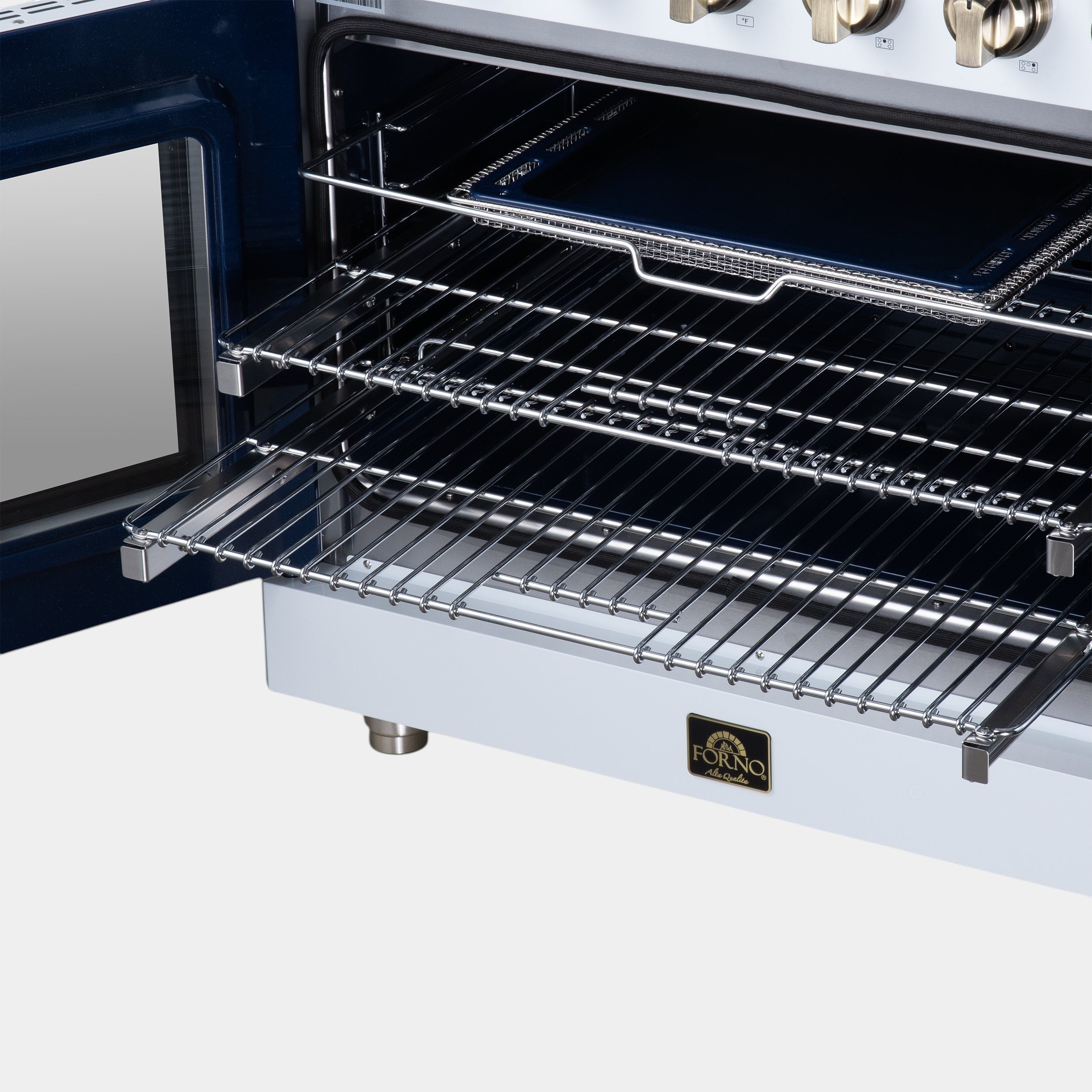Massimo 36 Inch French Door Electric range, 5 radiant burners, 5.36 cf. True Convection oven, Air fryer kit, White