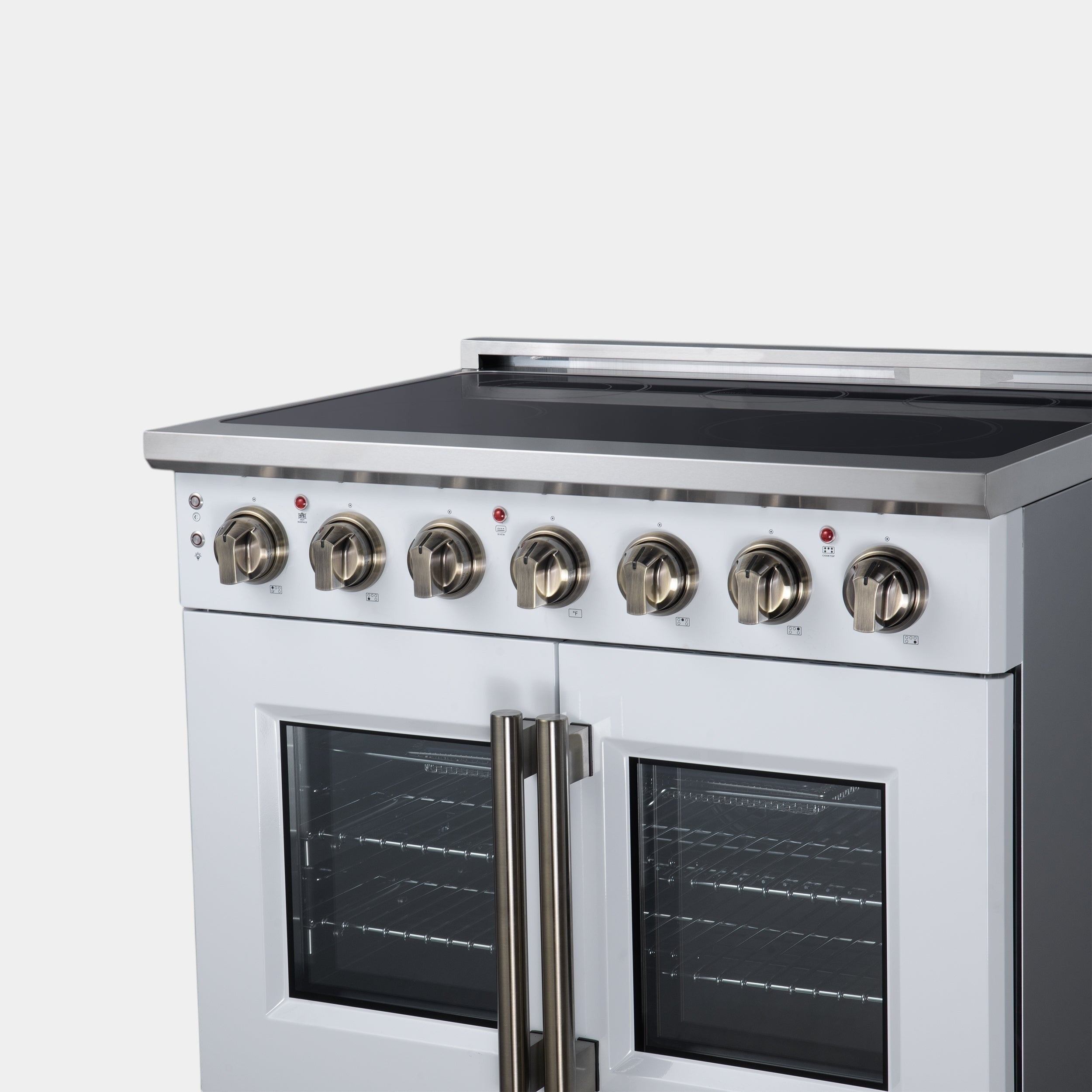 Massimo 36 Inch French Door Electric range, 5 radiant burners, 5.36 cf. True Convection oven, Air fryer kit, White
