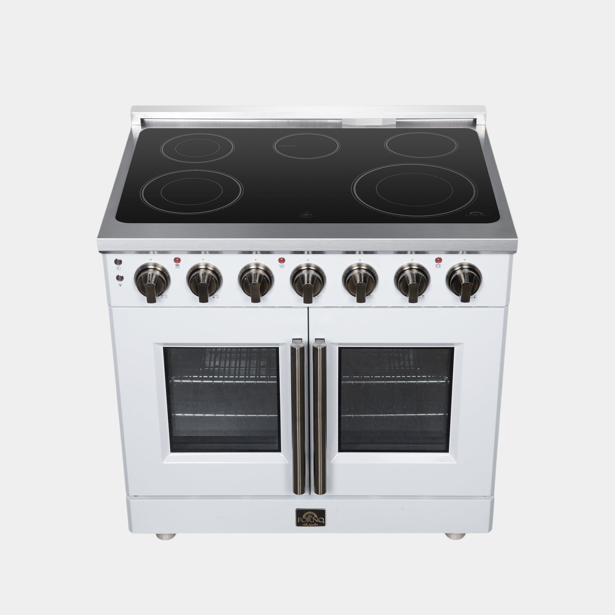Massimo 36 Inch French Door Electric range, 5 radiant burners, 5.36 cf. True Convection oven, Air fryer kit, White