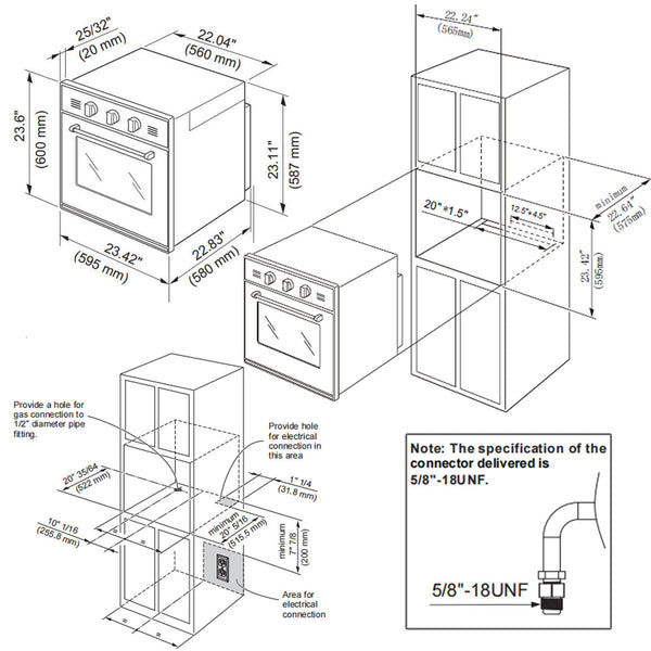 Empava 24 In. Stainless Steel Natural Gas Single Wall Oven 2.3 cu. Ft. | EMPV-24WO08