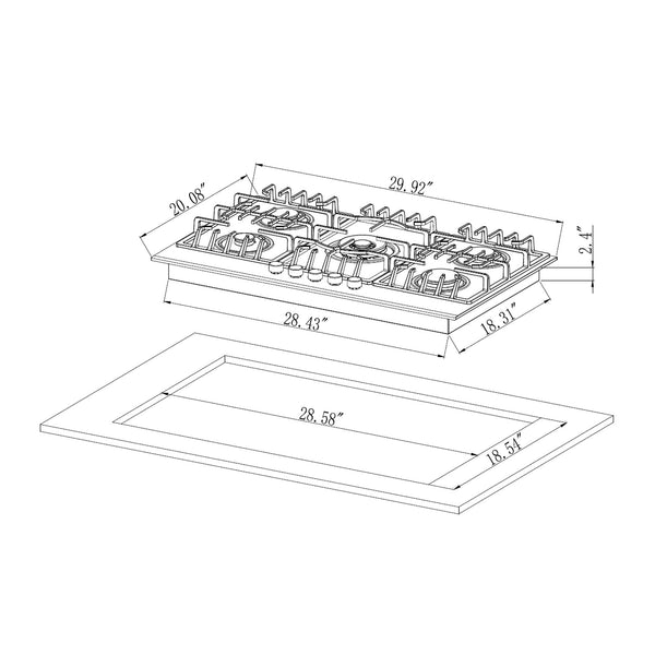 Empava 36 in. 5-Burner Built-In Black Gas Cooktop | EMPV-36GC27