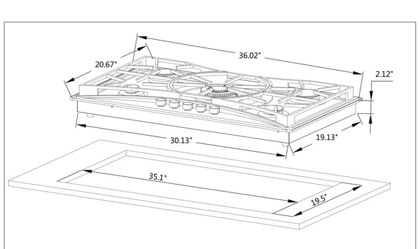 Empava 36 in. 5-Burner Built-In Stainless Steel Gas Cooktop | EMPV-36GC22