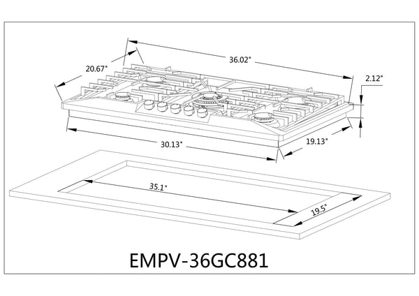 Empava 36 in. 5-Burner Built-In Stainless Steel Gas Cooktop | EMPV-36GC23