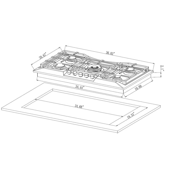 Empava 36 in. 5-Burner Built-In Stainless Steel Gas Cooktop | EMPV-36GC24