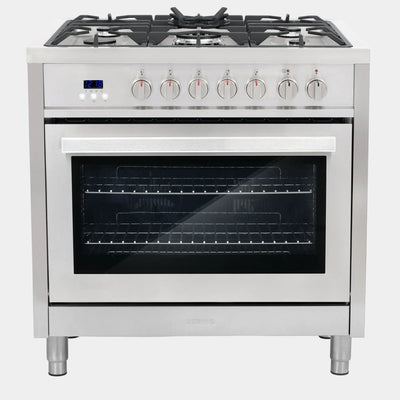 Cosmo Stellar 36 in. 3.8 cu. ft. 5-Burner Stainless Steel Dual Fuel Range | F965