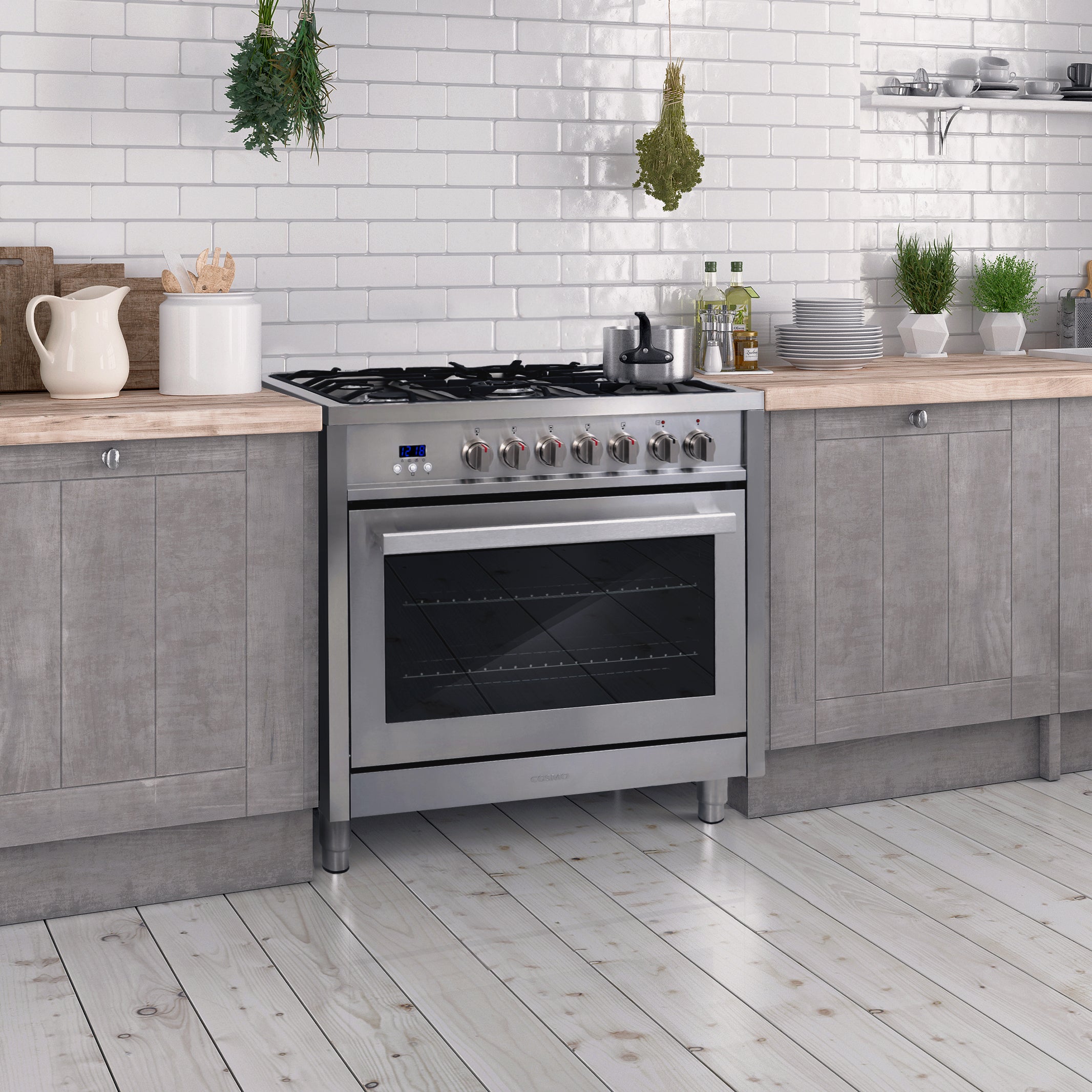 Cosmo Package - 36 in. Dual Fuel Range, Range Hood, Dishwasher, Refrigerator and Wine Cooler | COS-5PKG-187