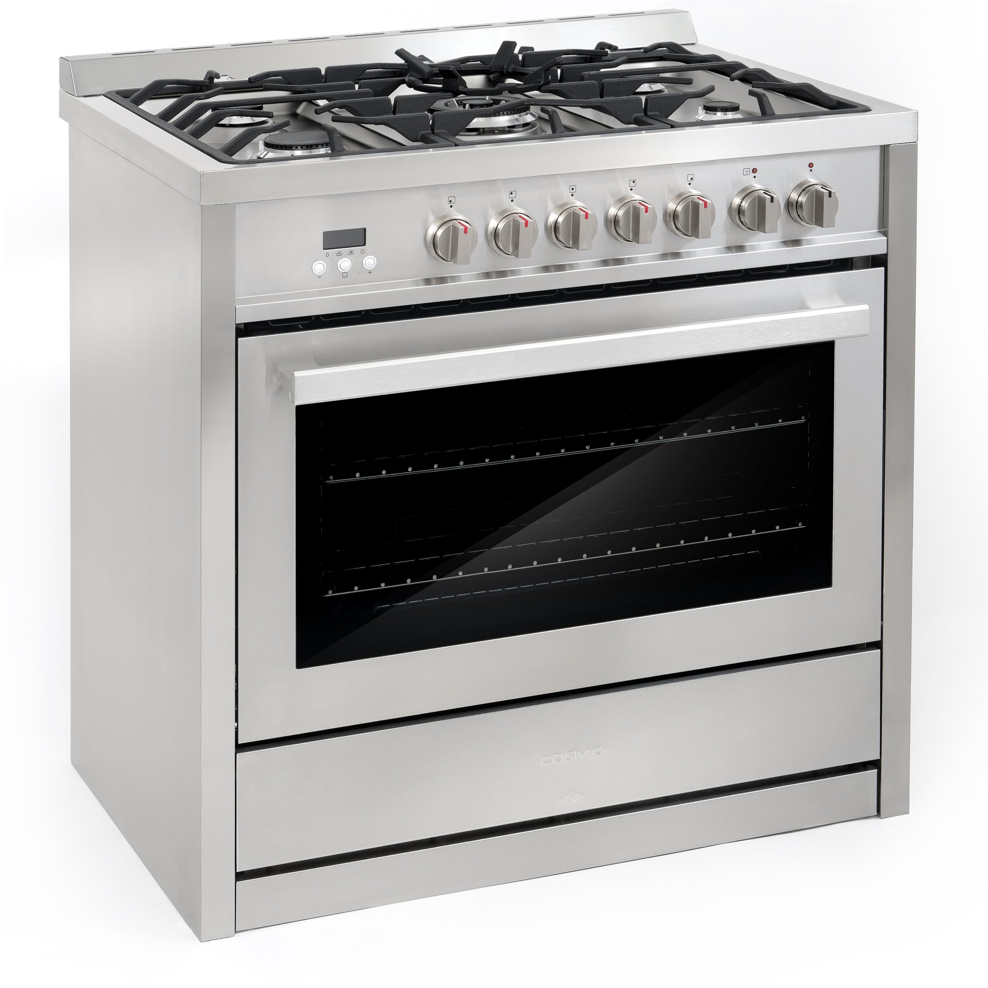 Cosmo Stellar 36 in. 3.8 cu. ft. 5-Burner Stainless Steel Dual Fuel Range with Storage Drawer | F965NF
