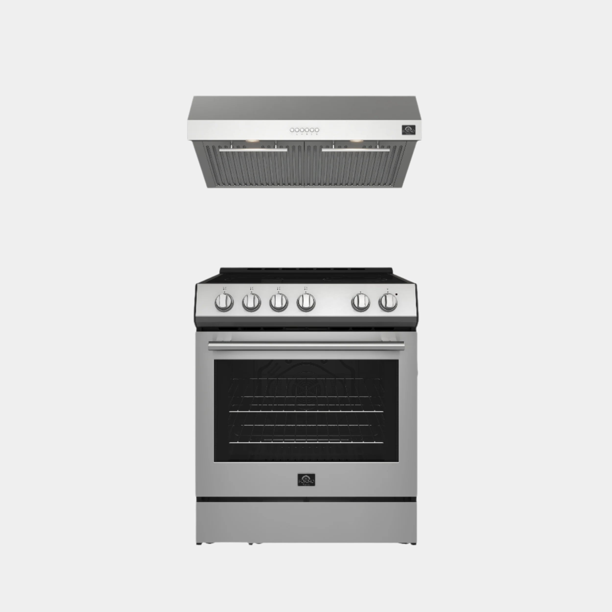 FORNO Premium 2-Piece Kitchen Bundle - Leonardo Espresso 30" Stainless Steel Range, 30" Stainless Steel Range Hood - FBDL-002-01US