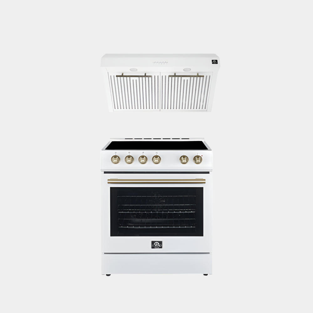 FORNO Premium 2-Piece Kitchen Bundle - Leonardo Espresso 30" White Range, 30" White Range Hood - FBDL-002-03US