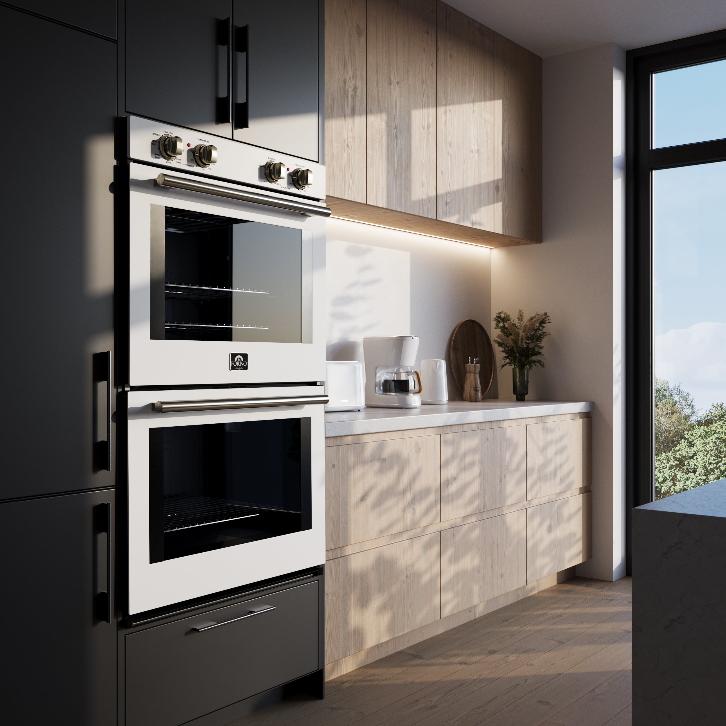 Forno Espresso Vomero 30 in. 10 cu.ft. White Double Electric Wall Oven with Antique Brass Accents | FBOEL1324-30WHT