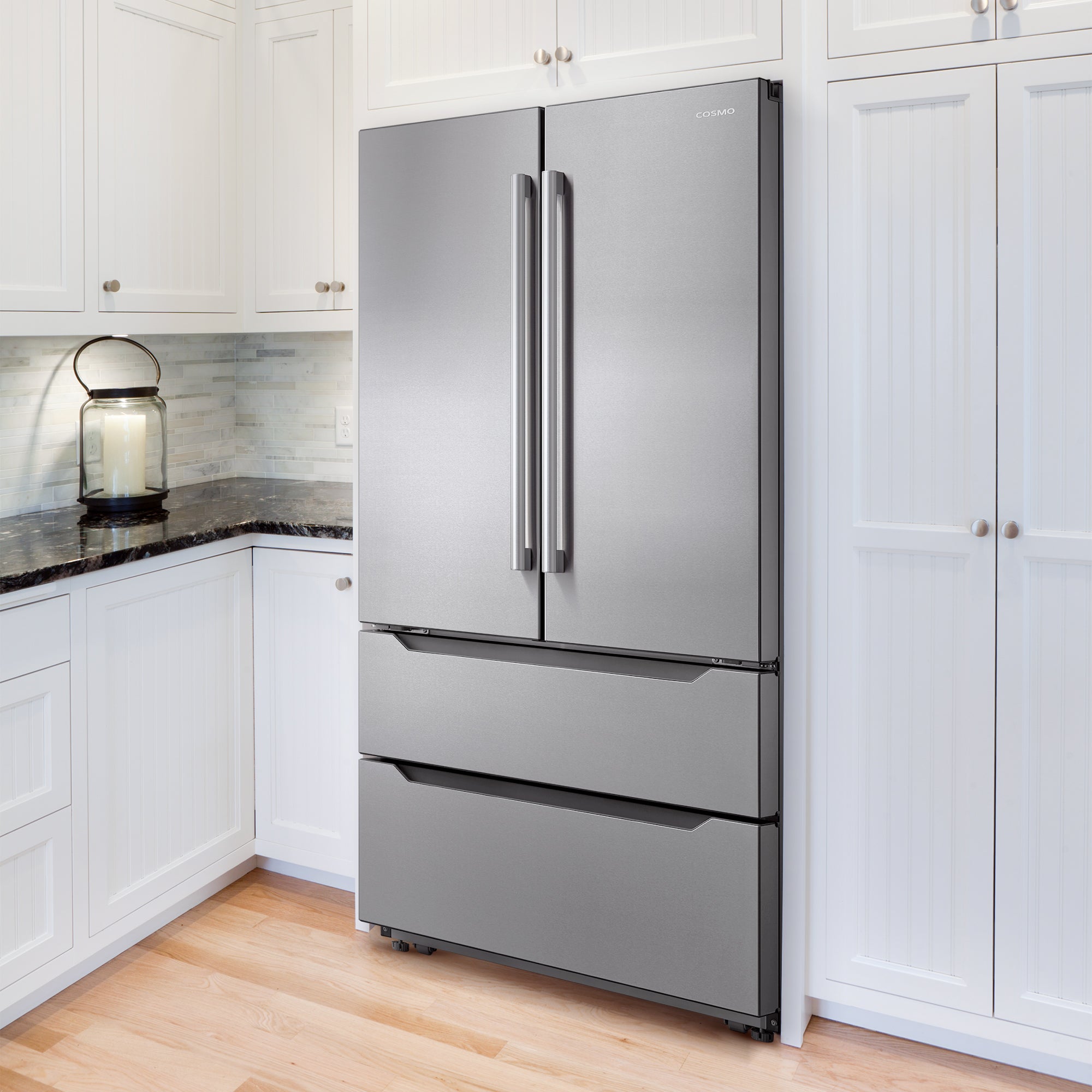 Cosmo Lumin 36 in. 22.5 cu. ft. Stainless Steel French Door Refrigerator with Ice Maker | COS-FDR225RHSS-G