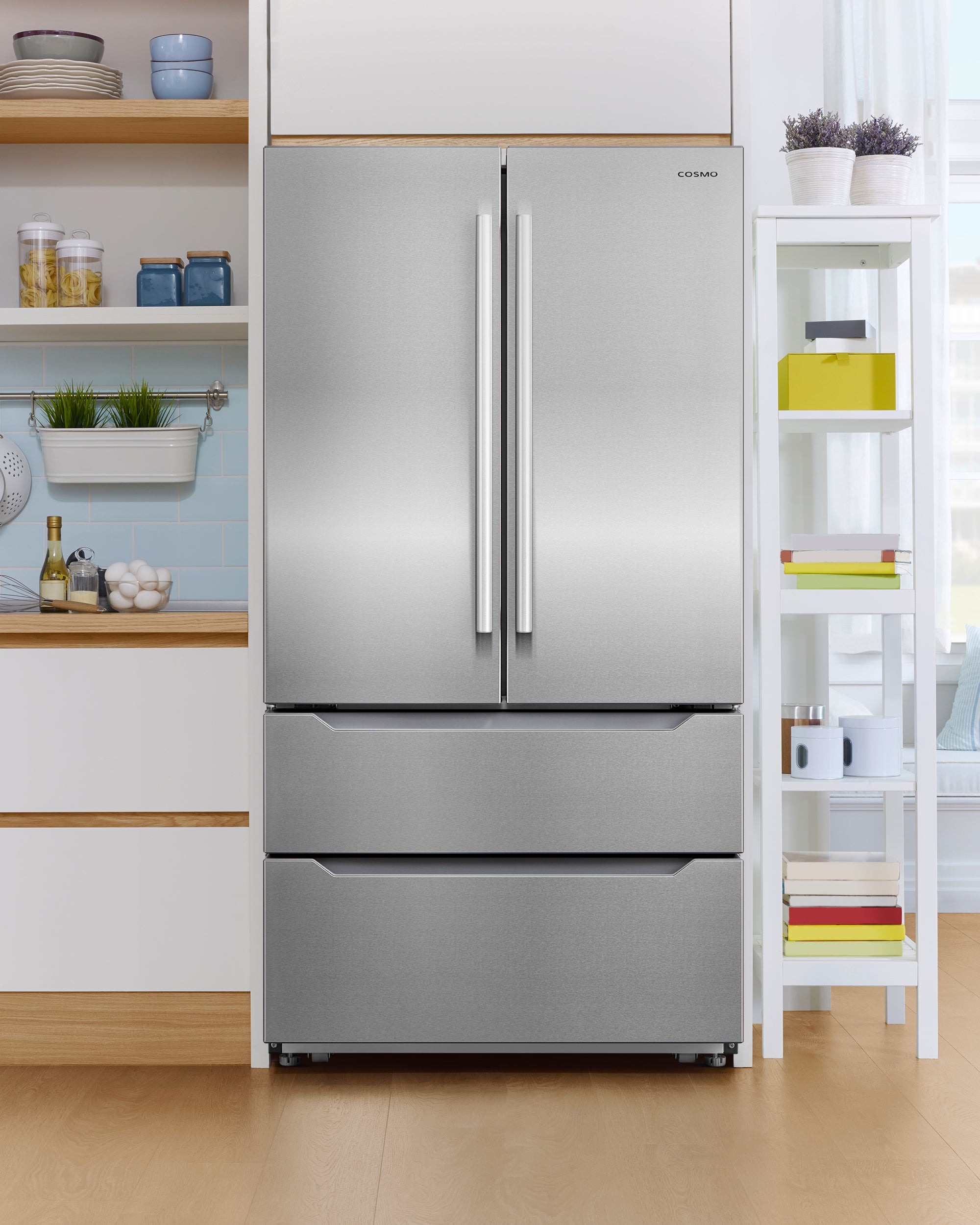 Cosmo Lumin 36 in. 22.5 cu. ft. Stainless Steel French Door Refrigerator with Ice Maker | COS-FDR225RHSS-G