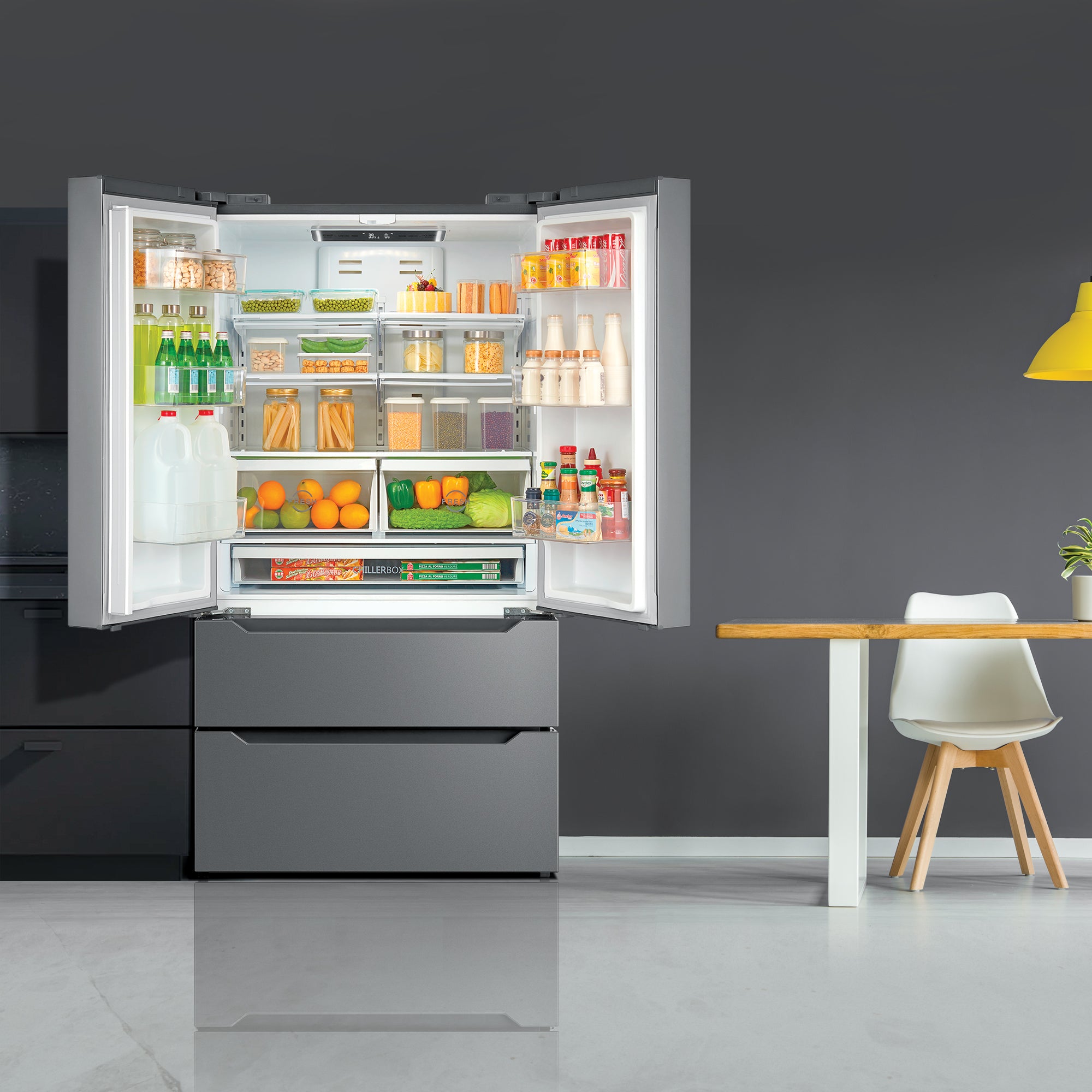 Cosmo Lumin 36 in. 22.5 cu. ft. Stainless Steel French Door Refrigerator with Recessed Handles and Ice Maker | COS-FDR225RHSS