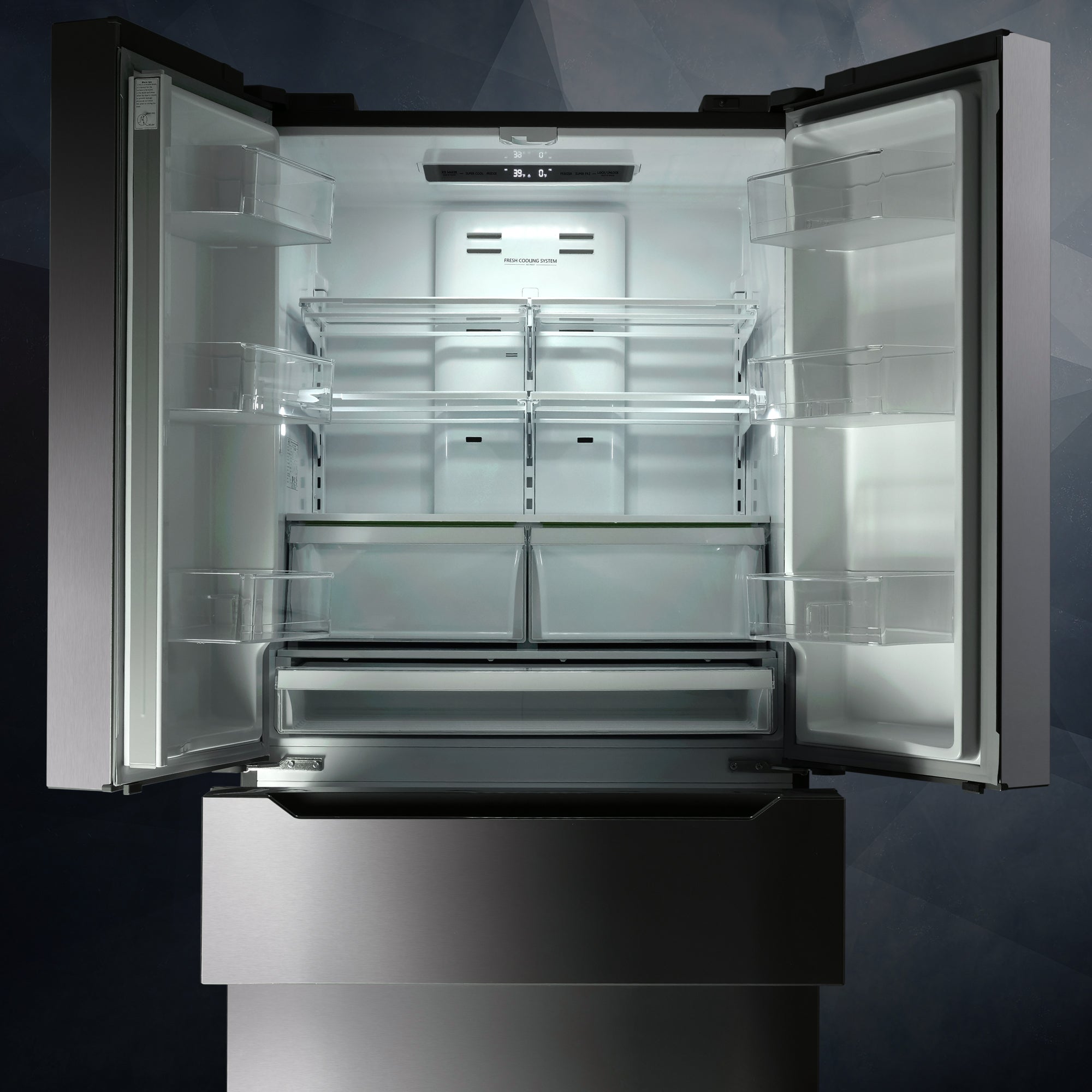 Cosmo Lumin 36 in. 22.5 cu. ft. Stainless Steel French Door Refrigerator with Recessed Handles and Ice Maker | COS-FDR225RHSS
