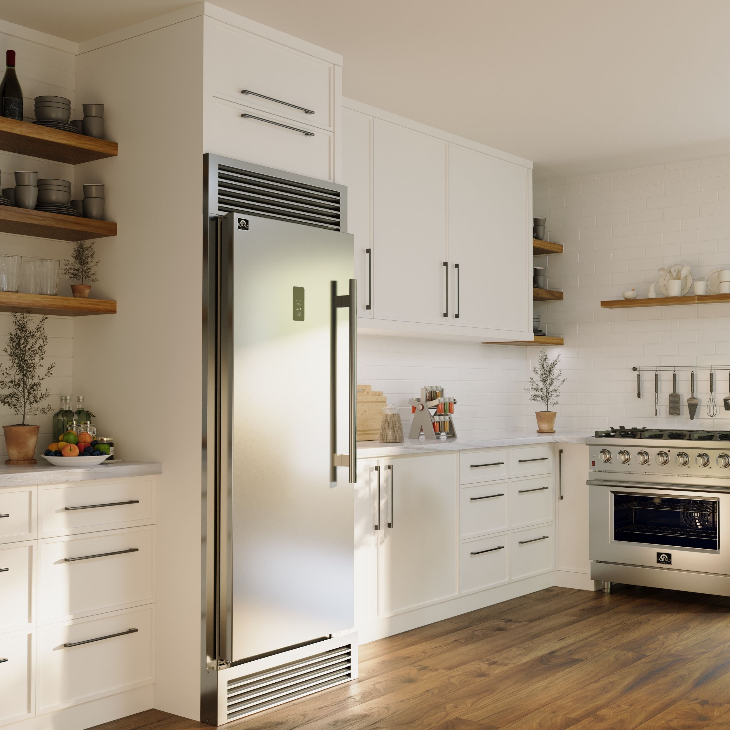 Forno Fortezza 32 in. 14 cu.ft. Left Swing Stainless Steel Built-In Freezer with Fast Freeze, Ice Maker, Digital Controls and Grill Trim Kit | FFFFD1738-32LSG