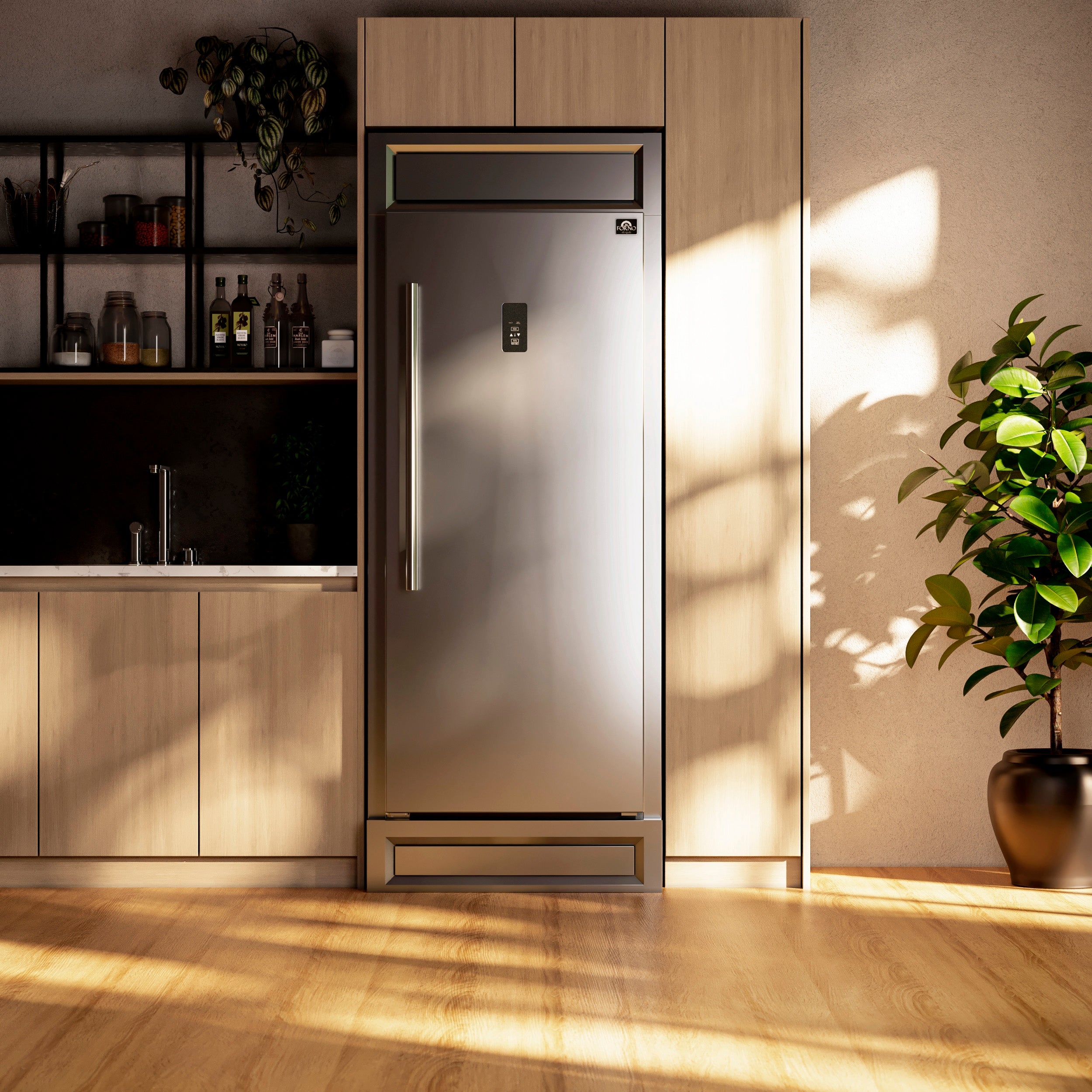 Forno Fortezza 32 in. 14 cu.ft. Right Swing Stainless Steel Built-In Convertible Refrigerator/Freezer with Digital Controls and Modern Trim Kit | FFFFD1738-32RMG