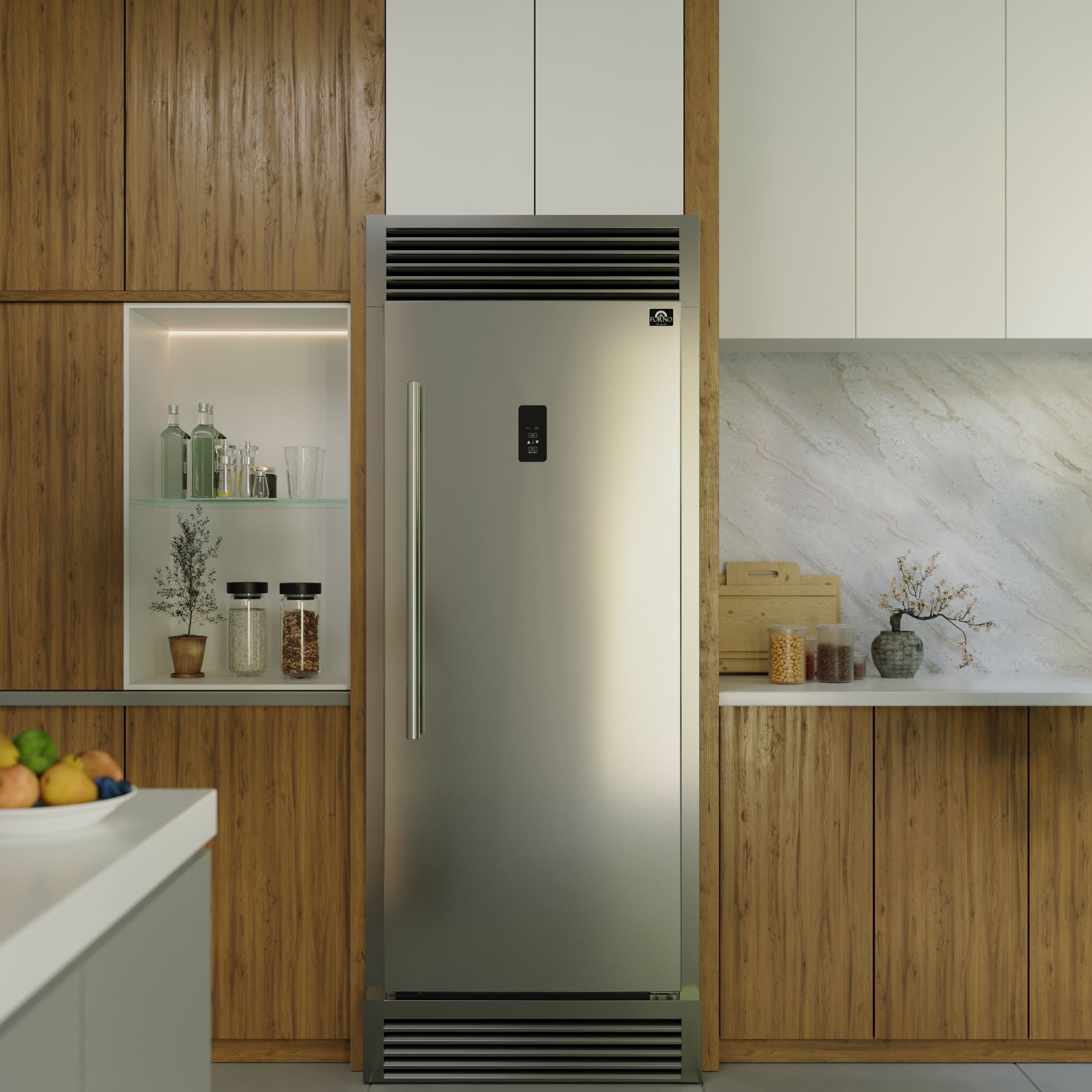 Forno Fortezza 32 in. 14 cu.ft. Right Swing Stainless Steel Built-In Convertible Refrigerator/Freezer with Digital Controls and Grill Trim Kit | FFFFD1738-32RSG