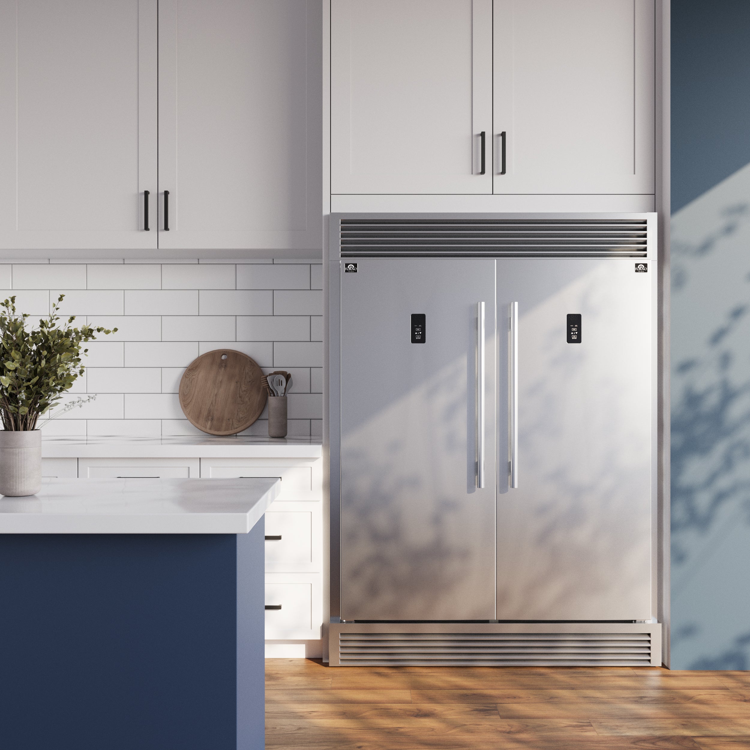 Forno Fortezza 60 in. 28 cu.ft. Stainless Steel Built-In Convertible Refrigerator/Freezer with Ice Maker and Grill Trim Kit | FFFFD1738-60SG