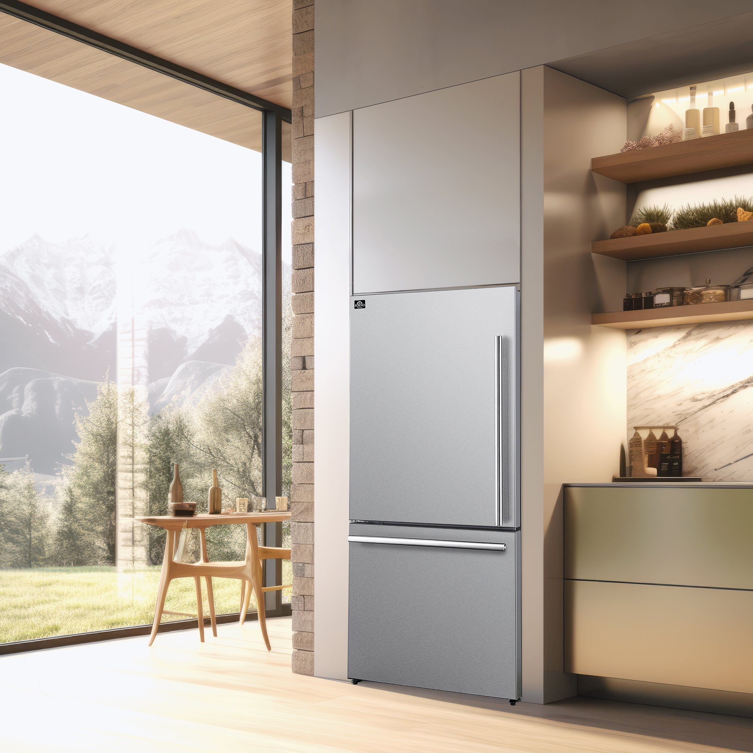 Forno Espresso Milano 31 in. 17.2 cu.ft. Stainless Steel Left Swing Refrigerator with Bottom Freezer and Ice Maker | FFFFD1786-31S