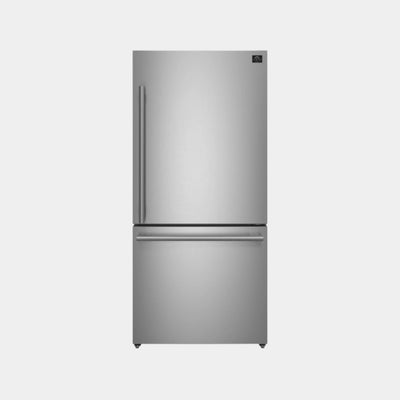 Forno Milano Espresso 31-Inch Bottom Freezer Refrigerator, Stainless Steel, 17.2 cu.ft Capacity, Right Swing Door, Energy Efficient
