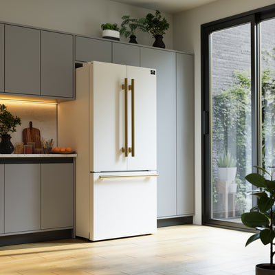 Forno Espresso Gallipoli 30 in. 17.5 cu.ft. White French Door Refrigerator with Ice Maker and Antique Brass Handles | FFFFD1974-31WHT