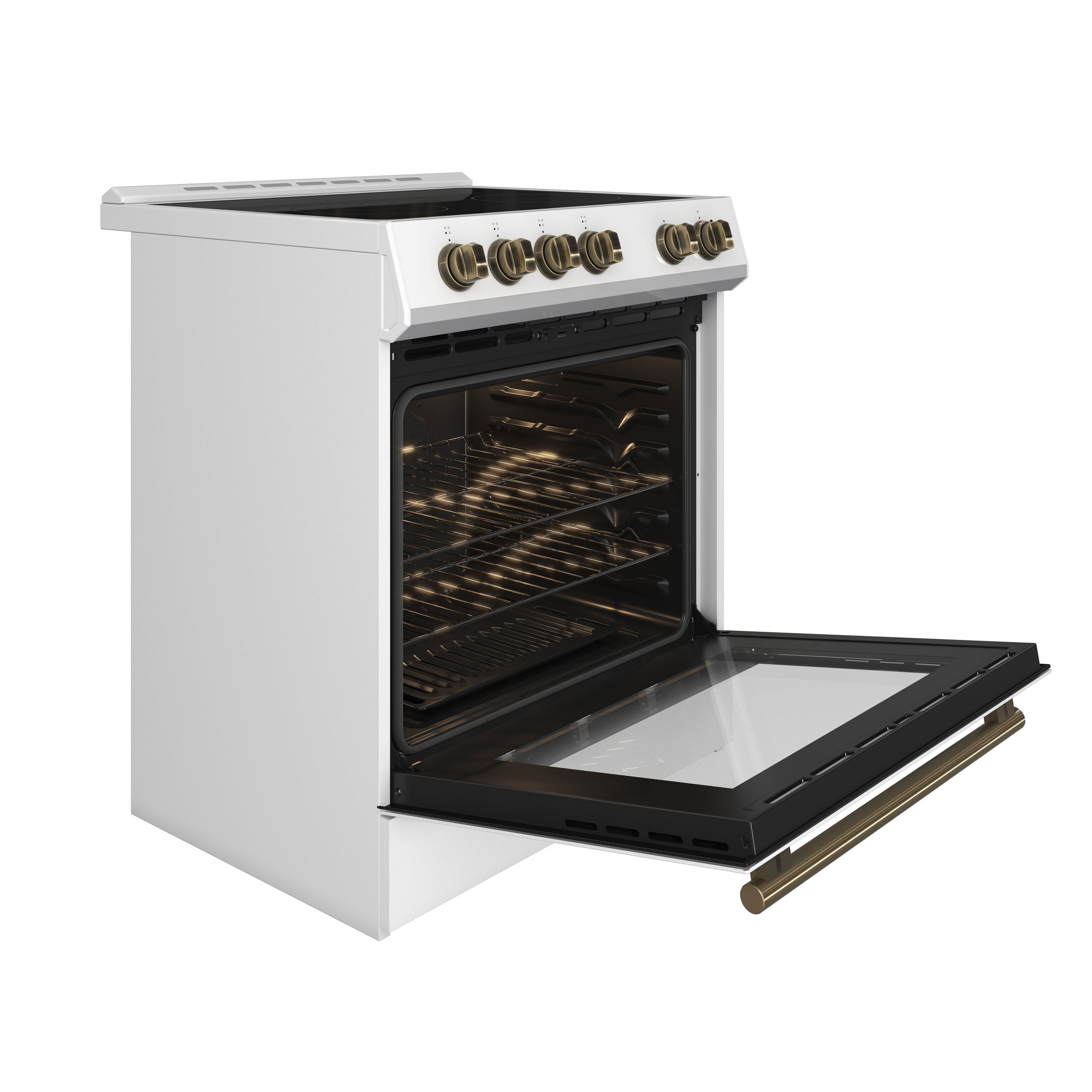 Forno Espresso Leonardo 30 in. 5 cu. ft. 4-Burner White Electric Range with Antique Brass Accents | FFSEL6022-30WHT