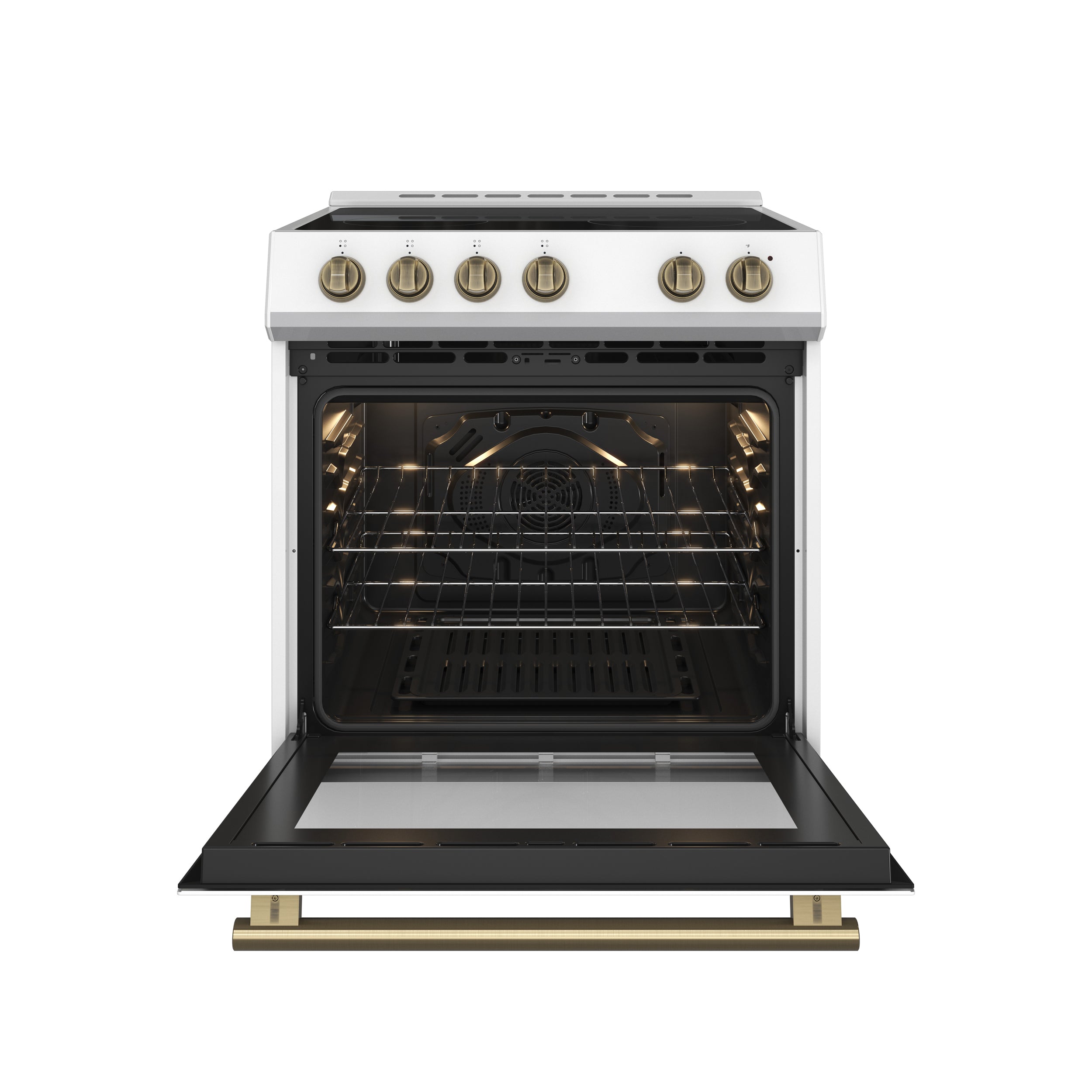 Forno Espresso Leonardo 30 in. 5 cu. ft. 4-Burner White Electric Range with Antique Brass Accents | FFSEL6022-30WHT