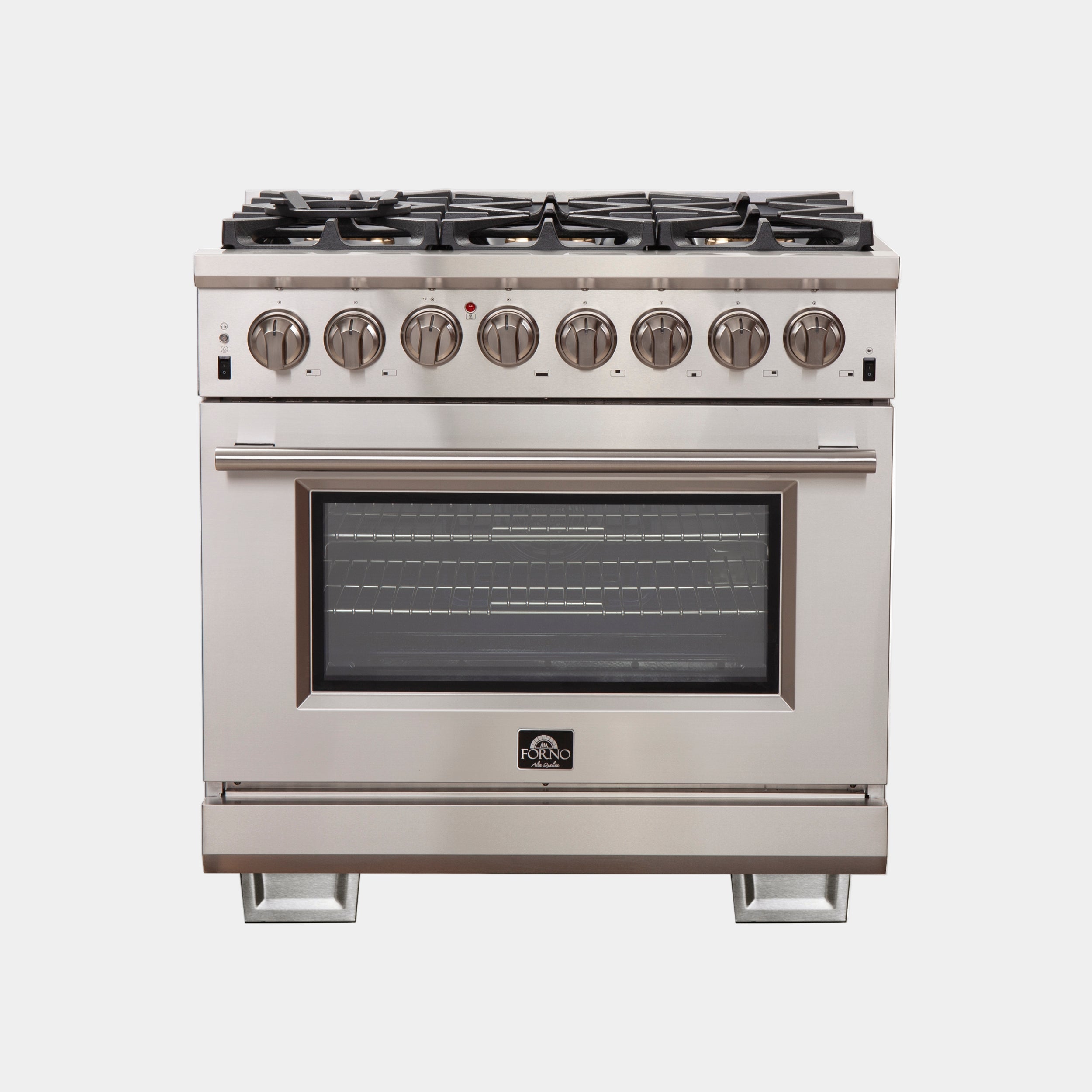 Forno Capriasca 36 in. 5.36 cu. ft. 6-Burner Stainless Steel Dual Fuel Range with Brass Burners | FFSGS6187-36