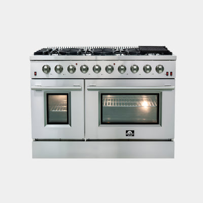 Forno Galiano 48-Inch Freestanding Gas Range, Stainless Steel, 8 Burners, 107,000 BTU, Griddle, Double Ovens, Energy Efficient