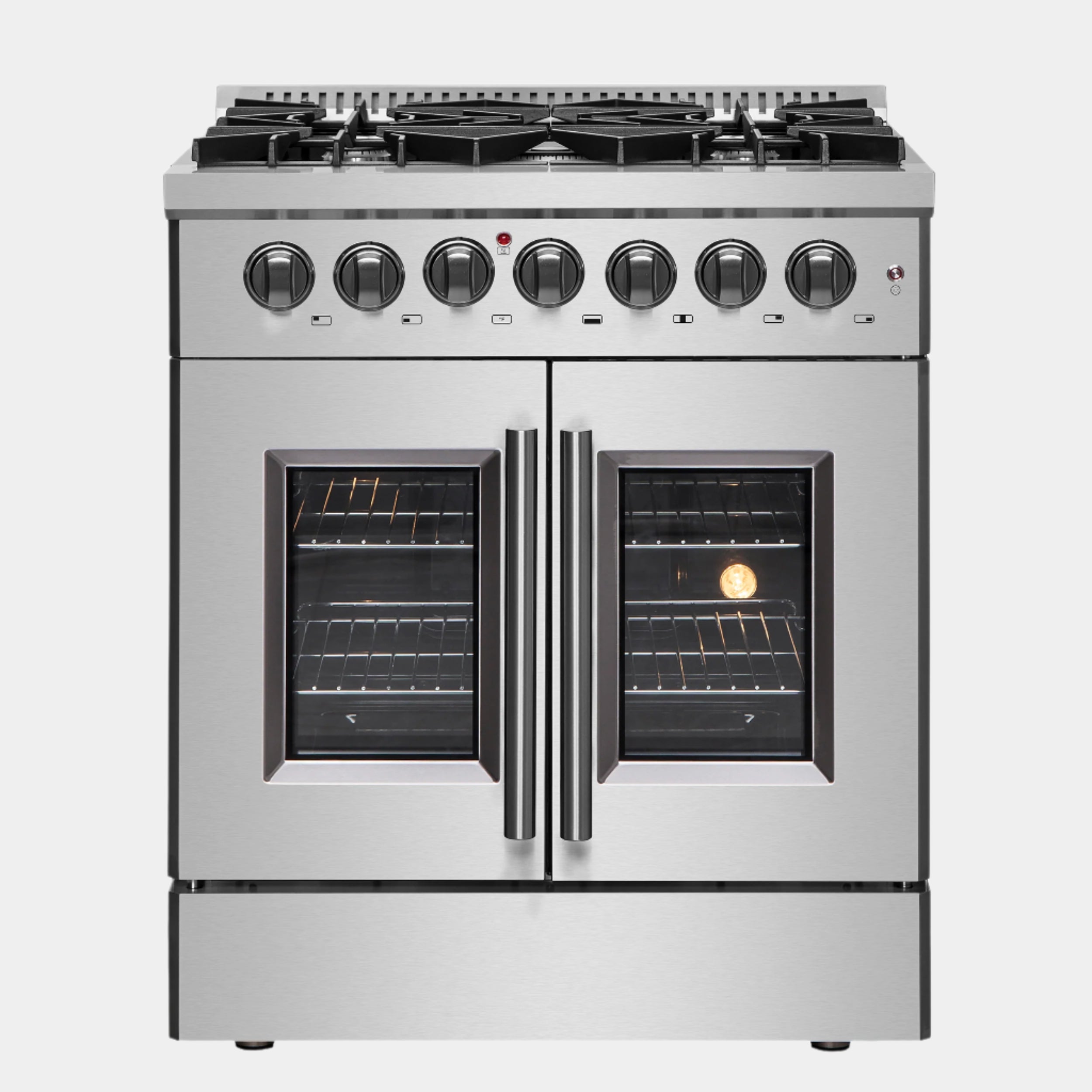Forno Galiano 30-inch French Door Dual Fuel Range All Stainless Steel, 5 Sealed Burners 68,000 BTU, 4.32 cu.ft. True Convection Oven