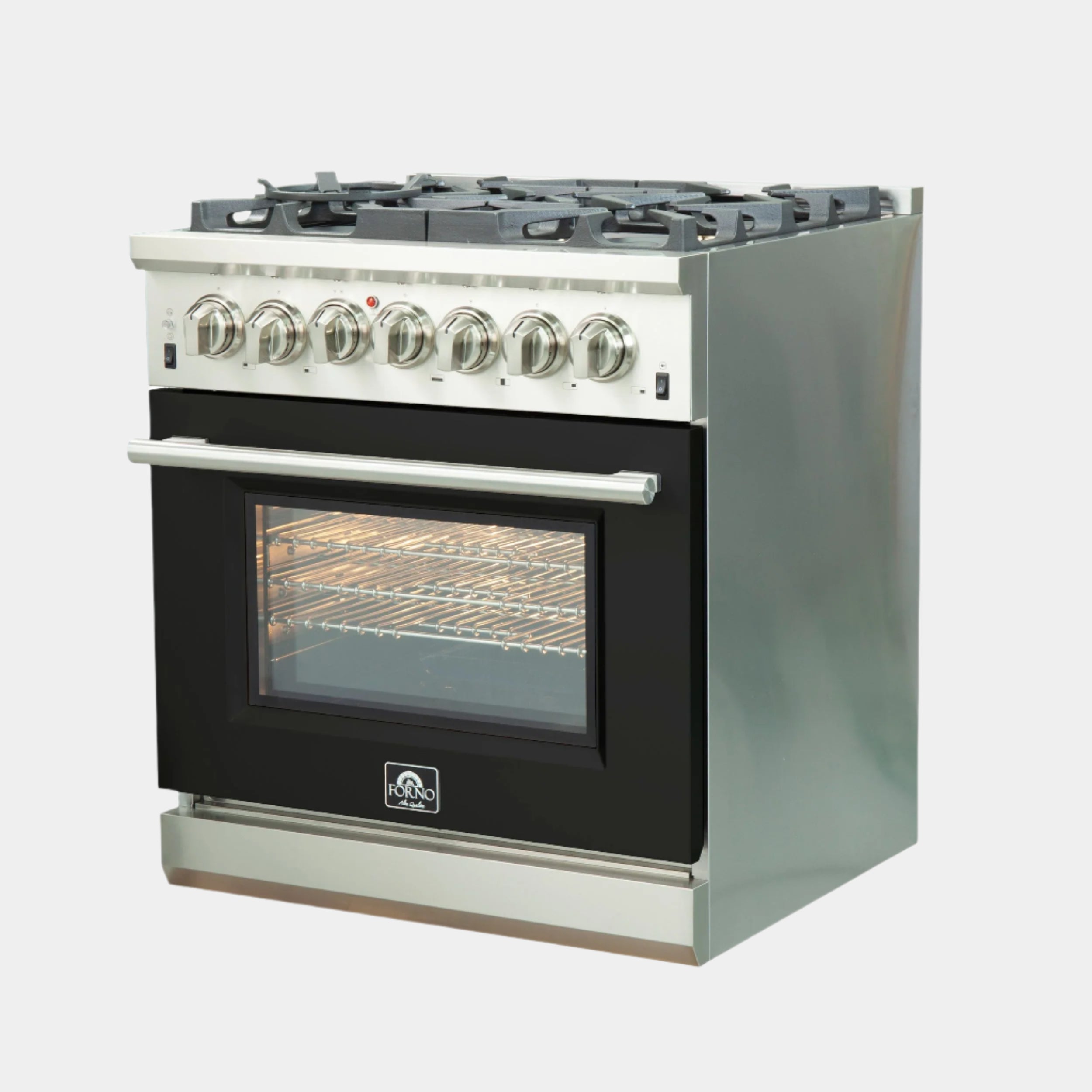Forno Capriasca 30 in. 5-burner Black Dual Fuel Range with Brass Burners 4.32 cu. ft. | FFSGS6187-30BLK