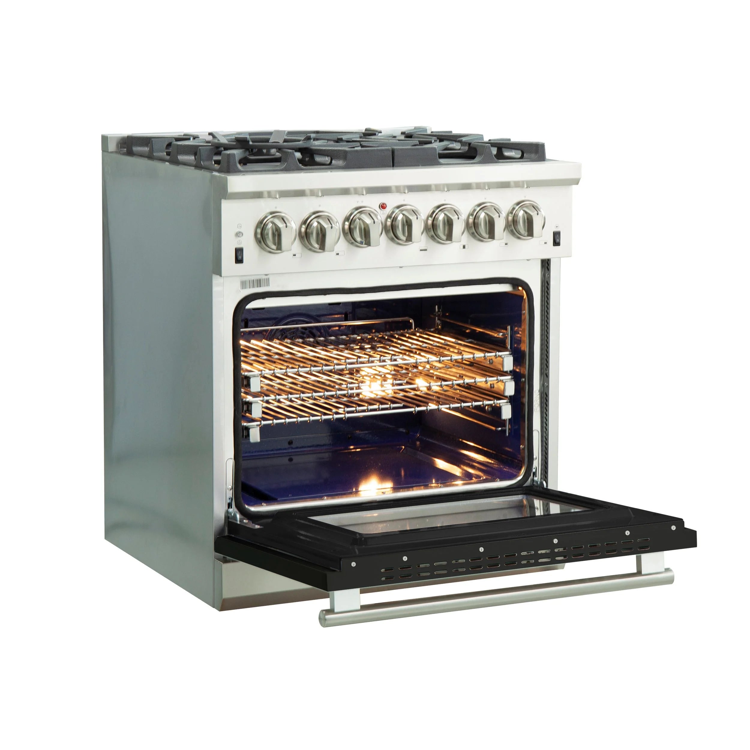 Forno Capriasca 30 in. 5-burner Black Dual Fuel Range with Brass Burners 4.32 cu. ft. | FFSGS6187-30BLK