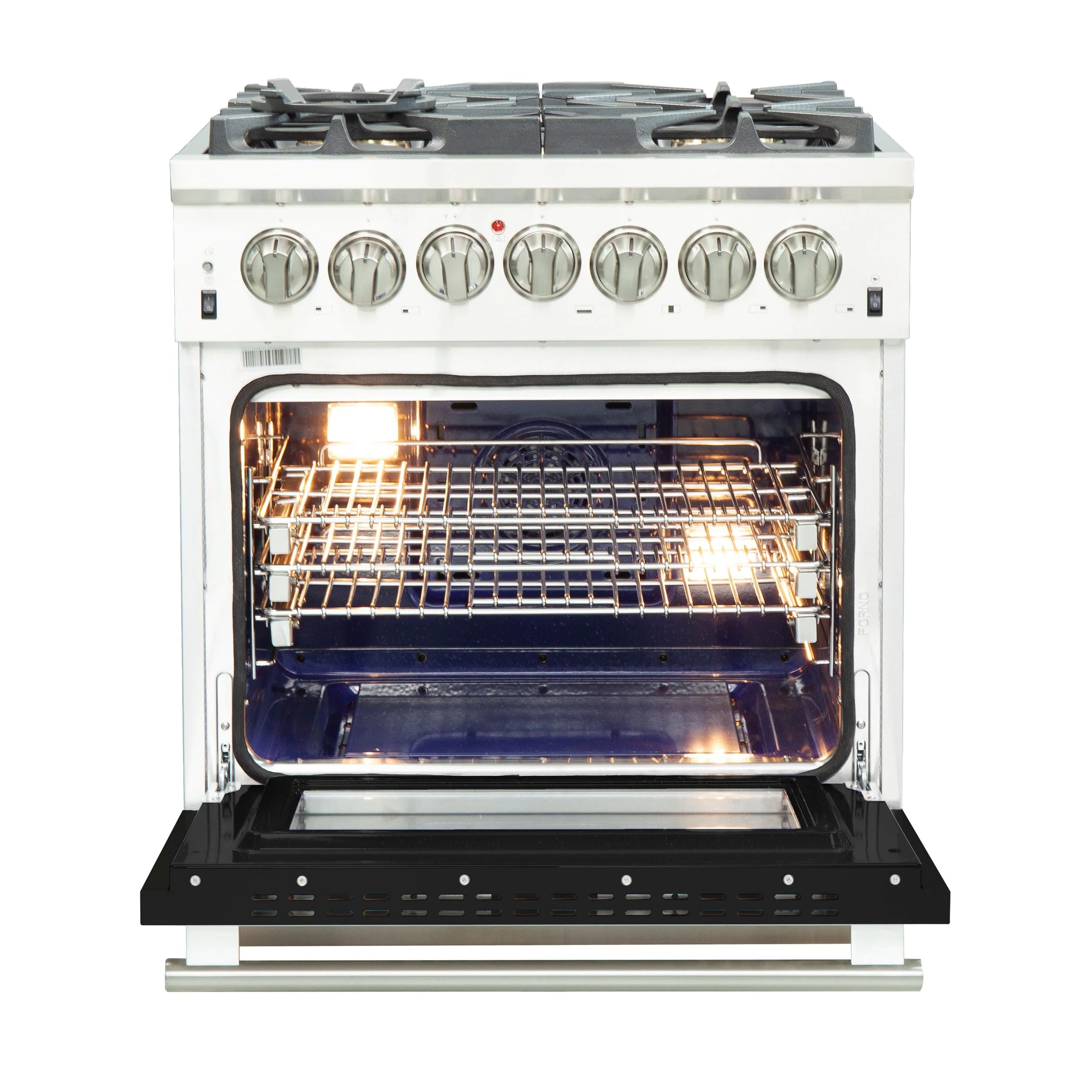 Forno Capriasca 30 in. 5-burner Black Dual Fuel Range with Brass Burners 4.32 cu. ft. | FFSGS6187-30BLK