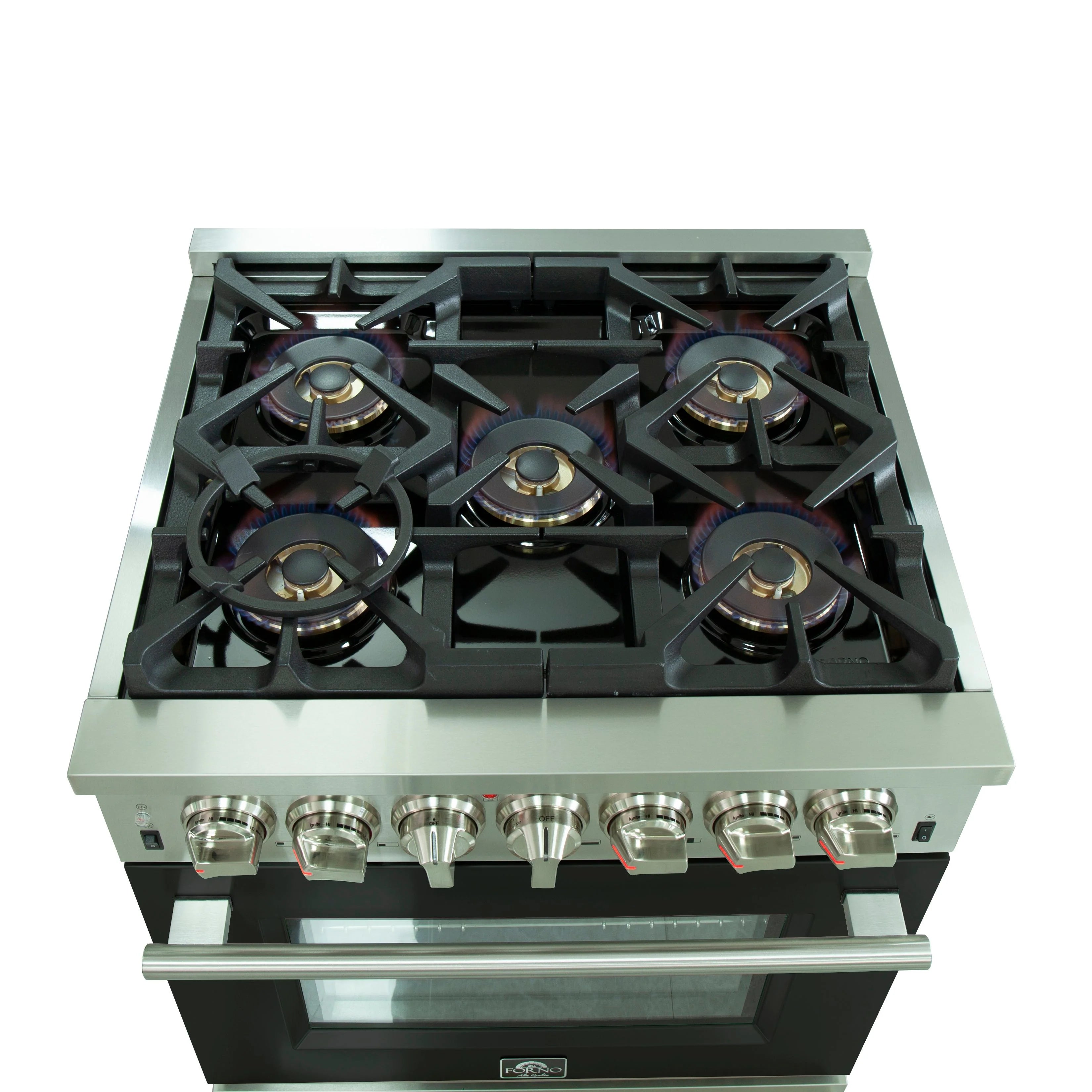 Forno Capriasca 30 in. 5-burner Black Dual Fuel Range with Brass Burners 4.32 cu. ft. | FFSGS6187-30BLK