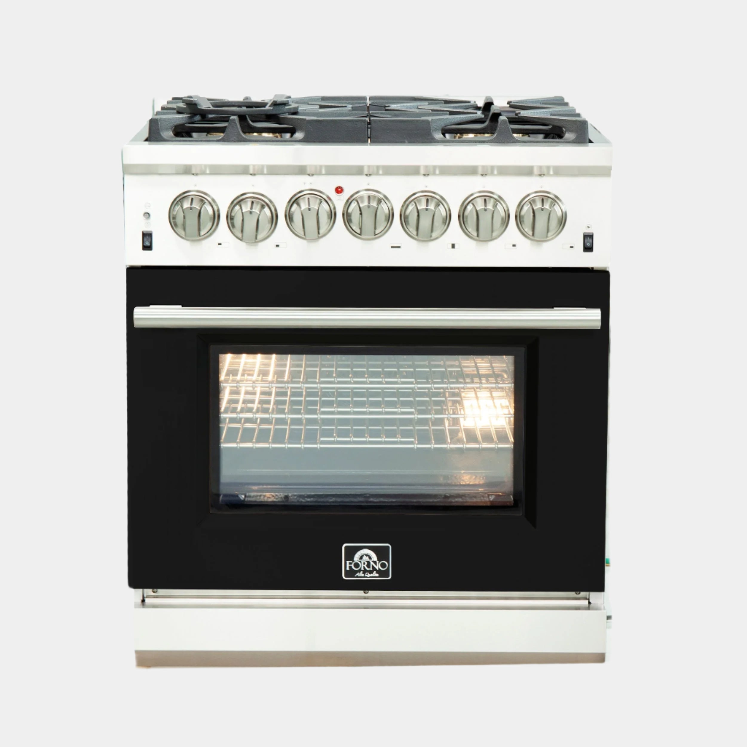 Forno Capriasca 30 in. 5-burner Black Dual Fuel Range with Brass Burners 4.32 cu. ft. | FFSGS6187-30BLK