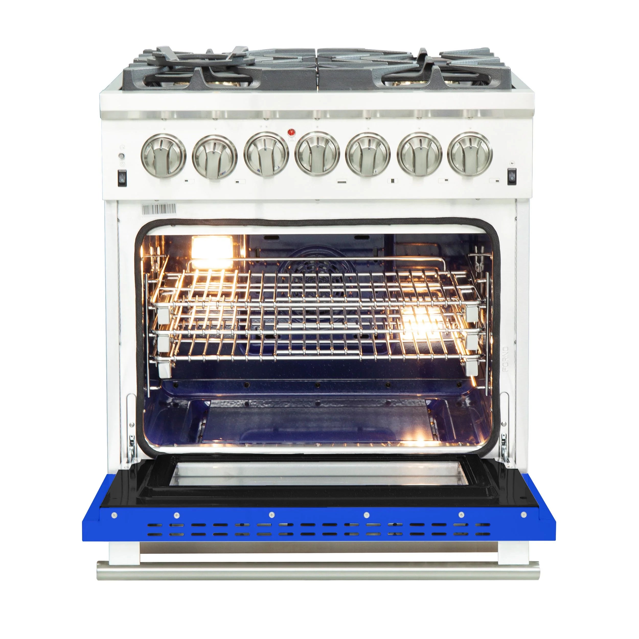 Forno Capriasca 30 in. 5-burner Blue Dual Fuel Range with Brass Burners 4.32 cu. ft. | FFSGS6187-30BLU