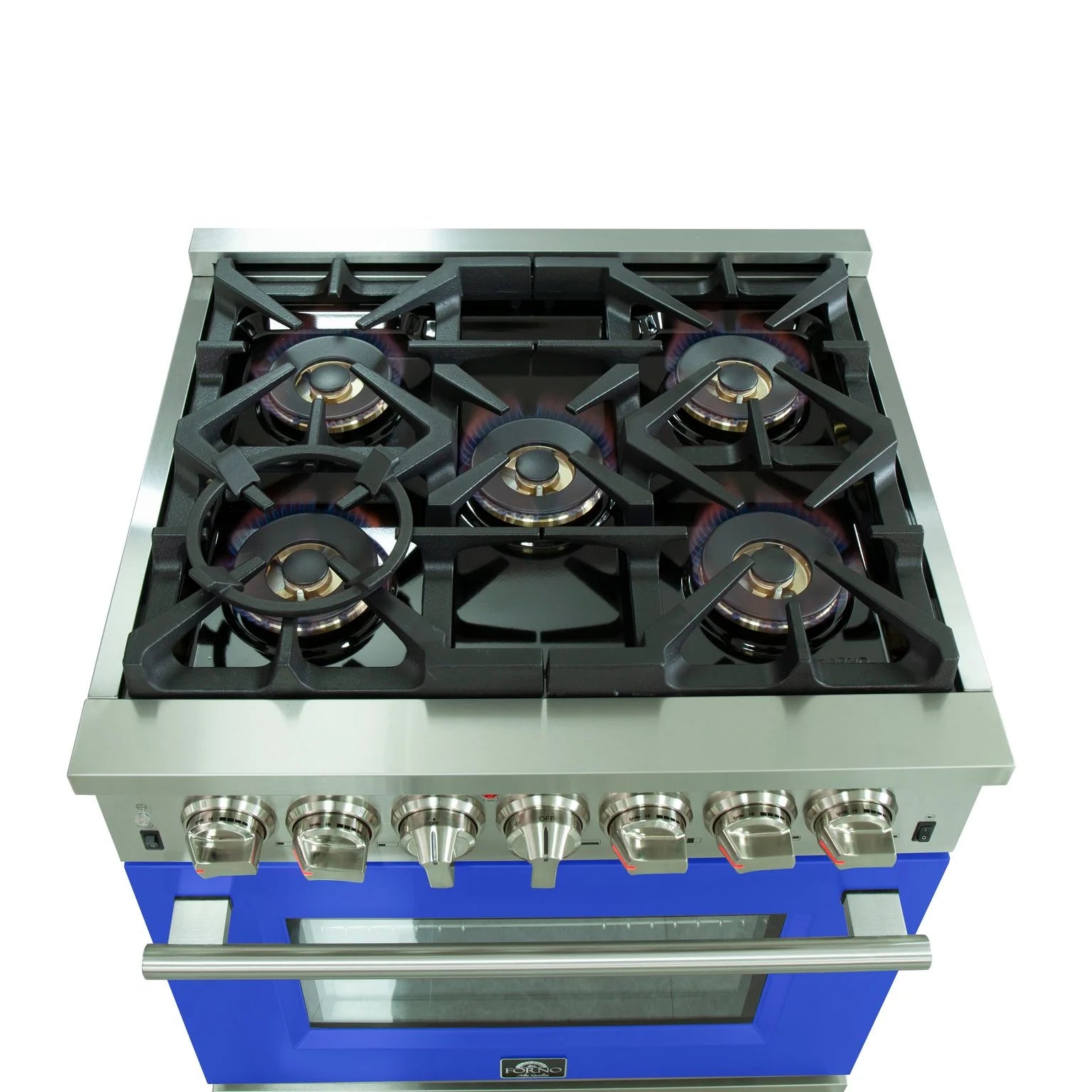 Forno Capriasca 30 in. 5-burner Blue Dual Fuel Range with Brass Burners 4.32 cu. ft. | FFSGS6187-30BLU