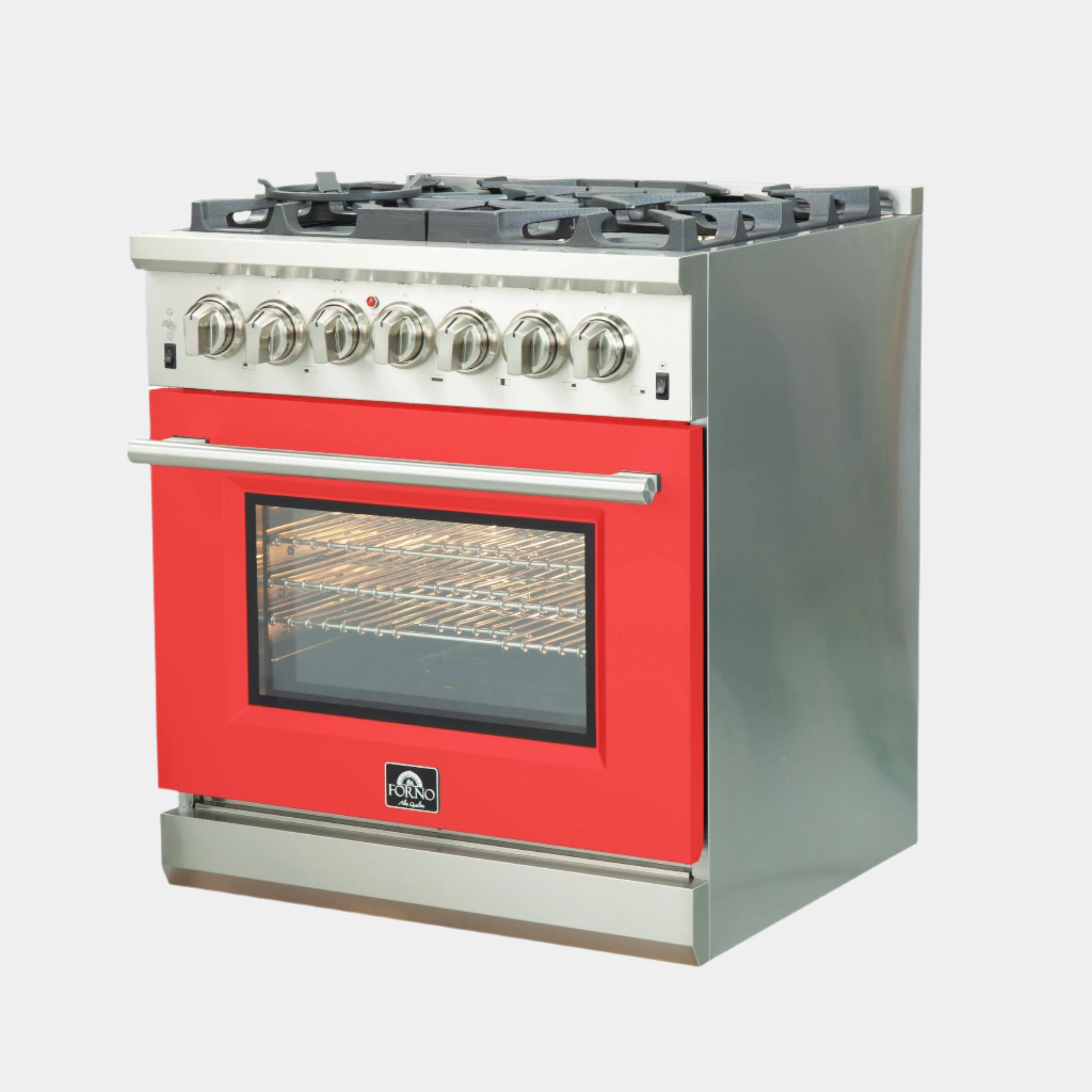Forno Capriasca 30 in. 5-burner Red Dual Fuel Range with Brass Burners 4.32 cu. ft. | FFSGS6187-30RED