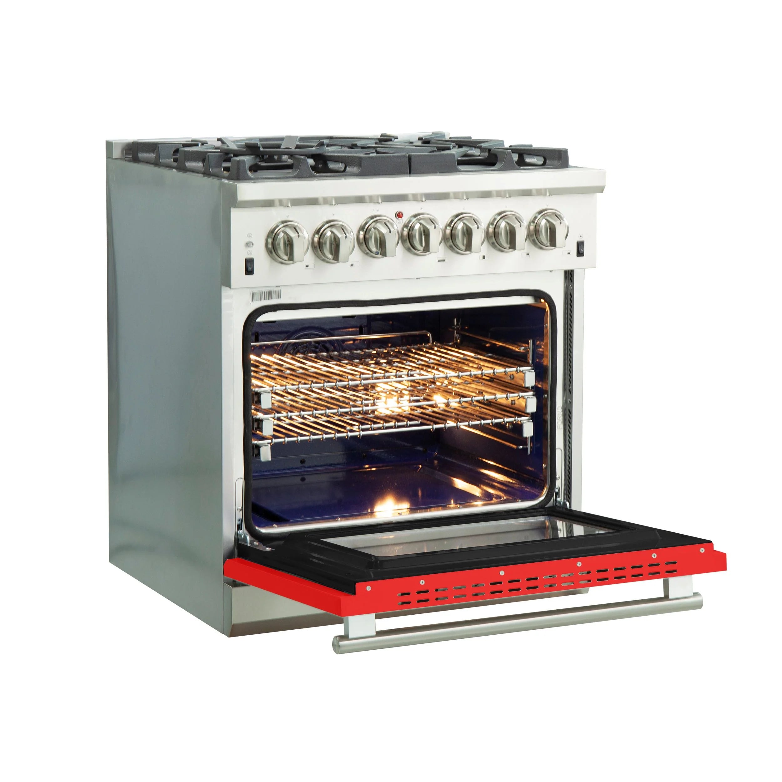 Forno Capriasca 30 in. 5-burner Red Dual Fuel Range with Brass Burners 4.32 cu. ft. | FFSGS6187-30RED
