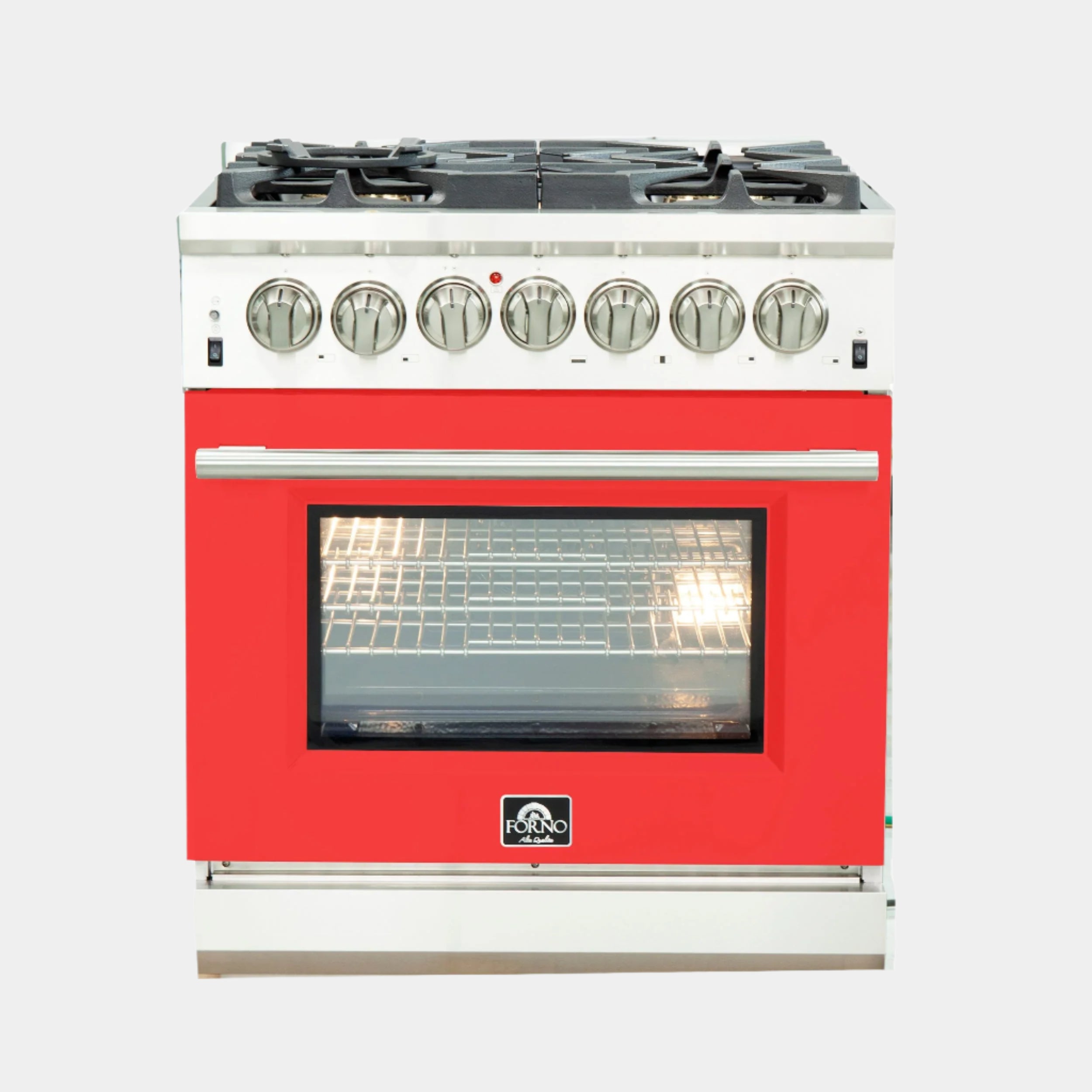 Forno Capriasca 30 in. 5-burner Red Dual Fuel Range with Brass Burners 4.32 cu. ft. | FFSGS6187-30RED