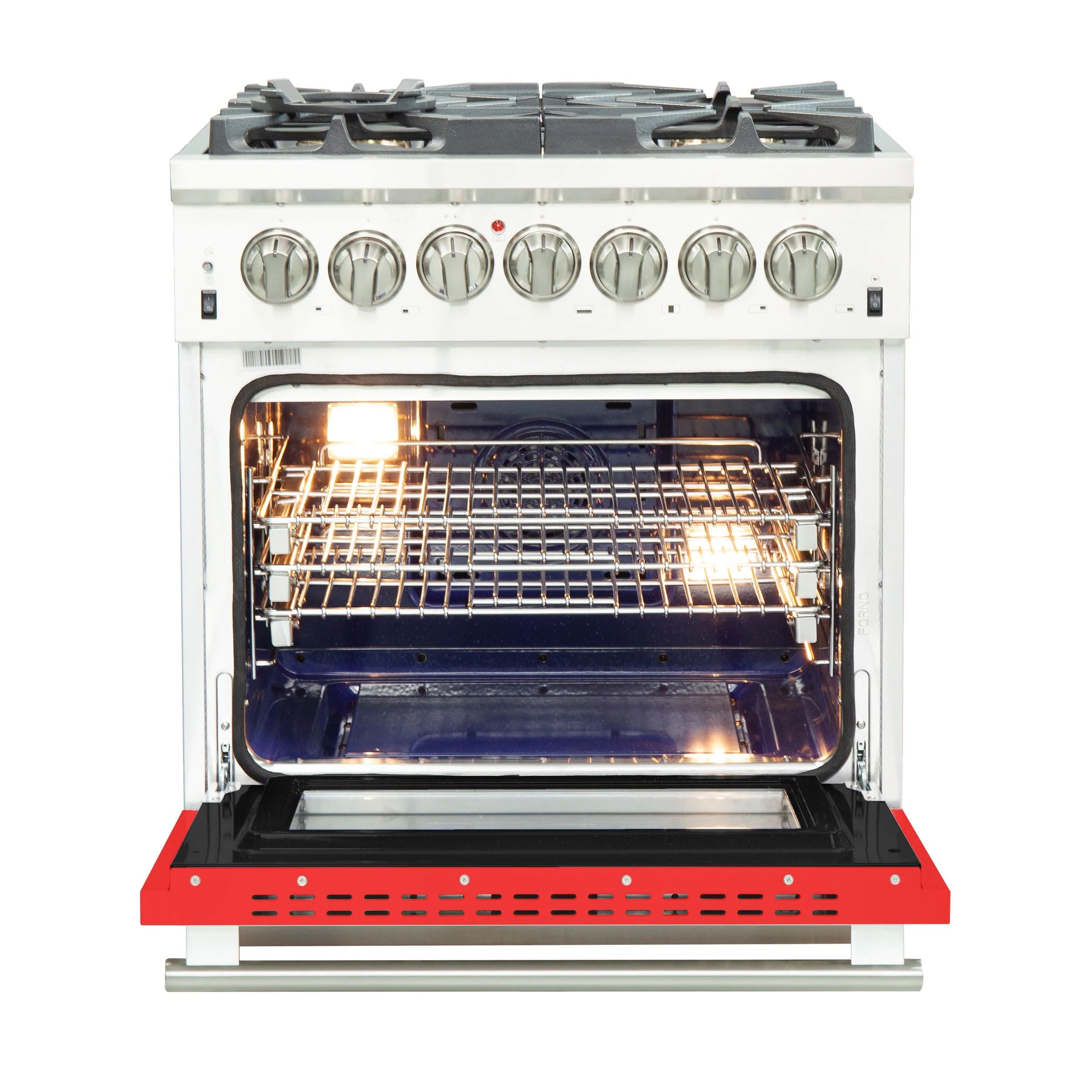 Forno Capriasca 30 in. 5-burner Red Dual Fuel Range with Brass Burners 4.32 cu. ft. | FFSGS6187-30RED