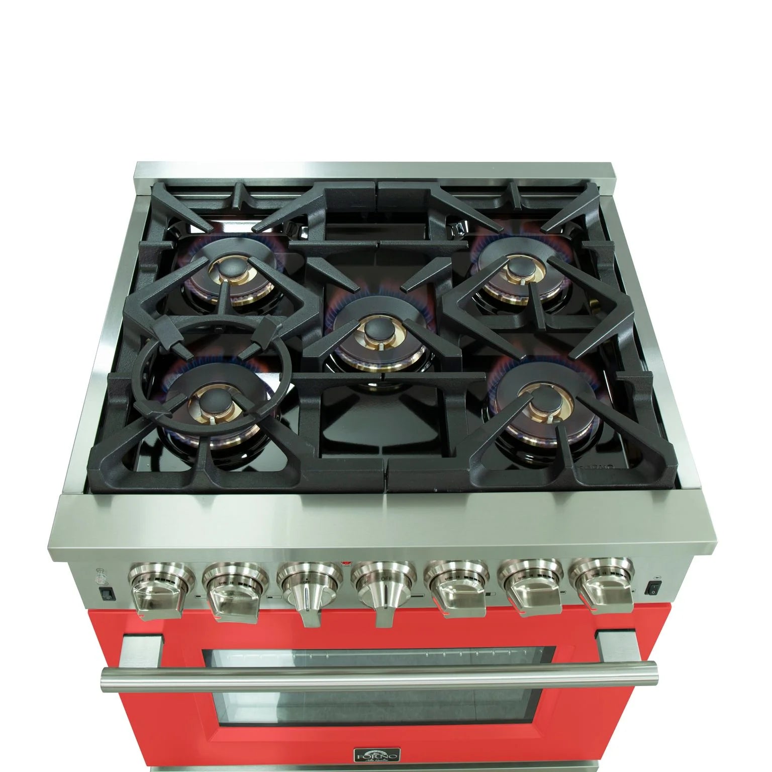 Forno Capriasca 30 in. 5-burner Red Dual Fuel Range with Brass Burners 4.32 cu. ft. | FFSGS6187-30RED