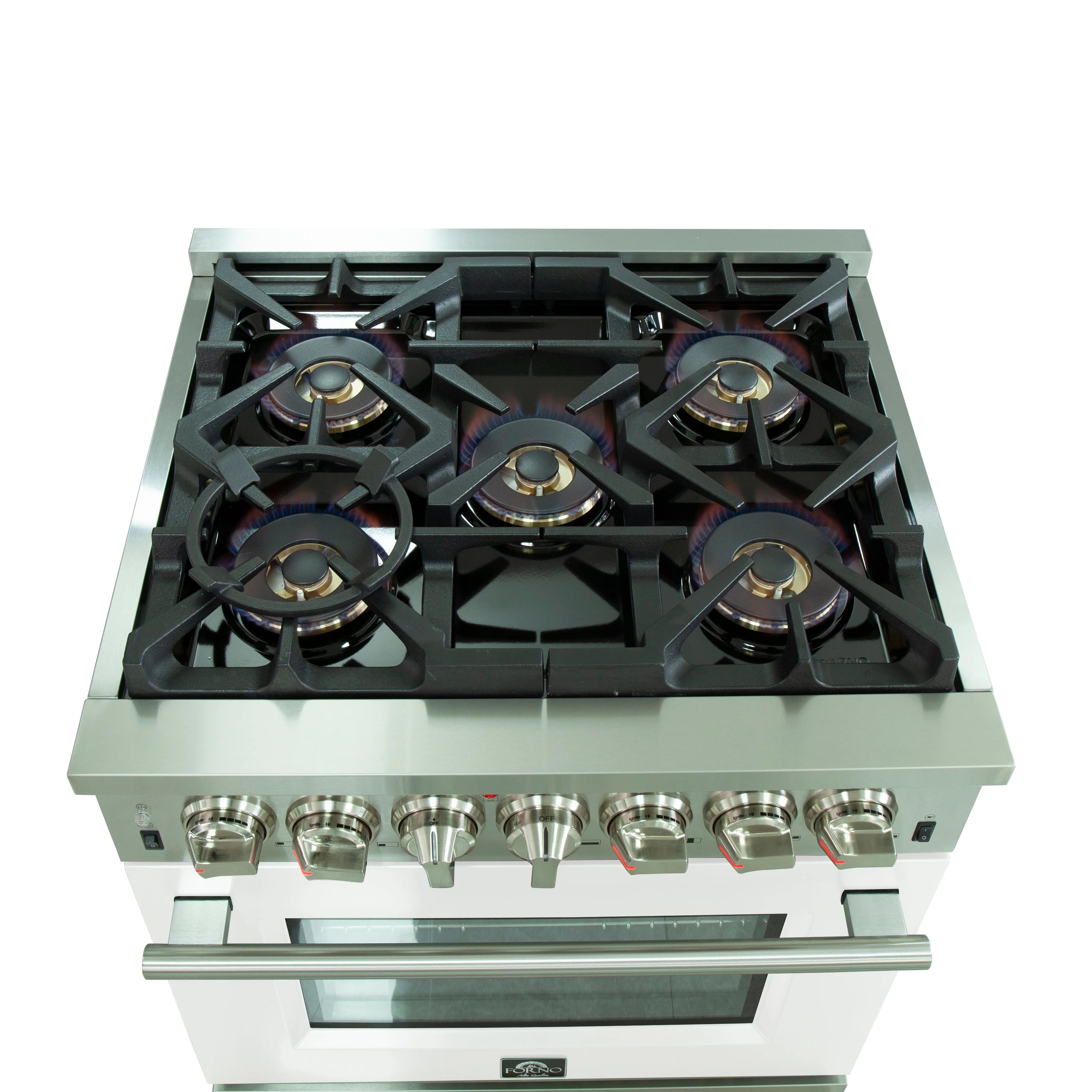 Forno Capriasca 30 in. 5-burner White Dual Fuel Range with Brass Burners 4.32 cu. ft. | FFSGS6187-30WHT