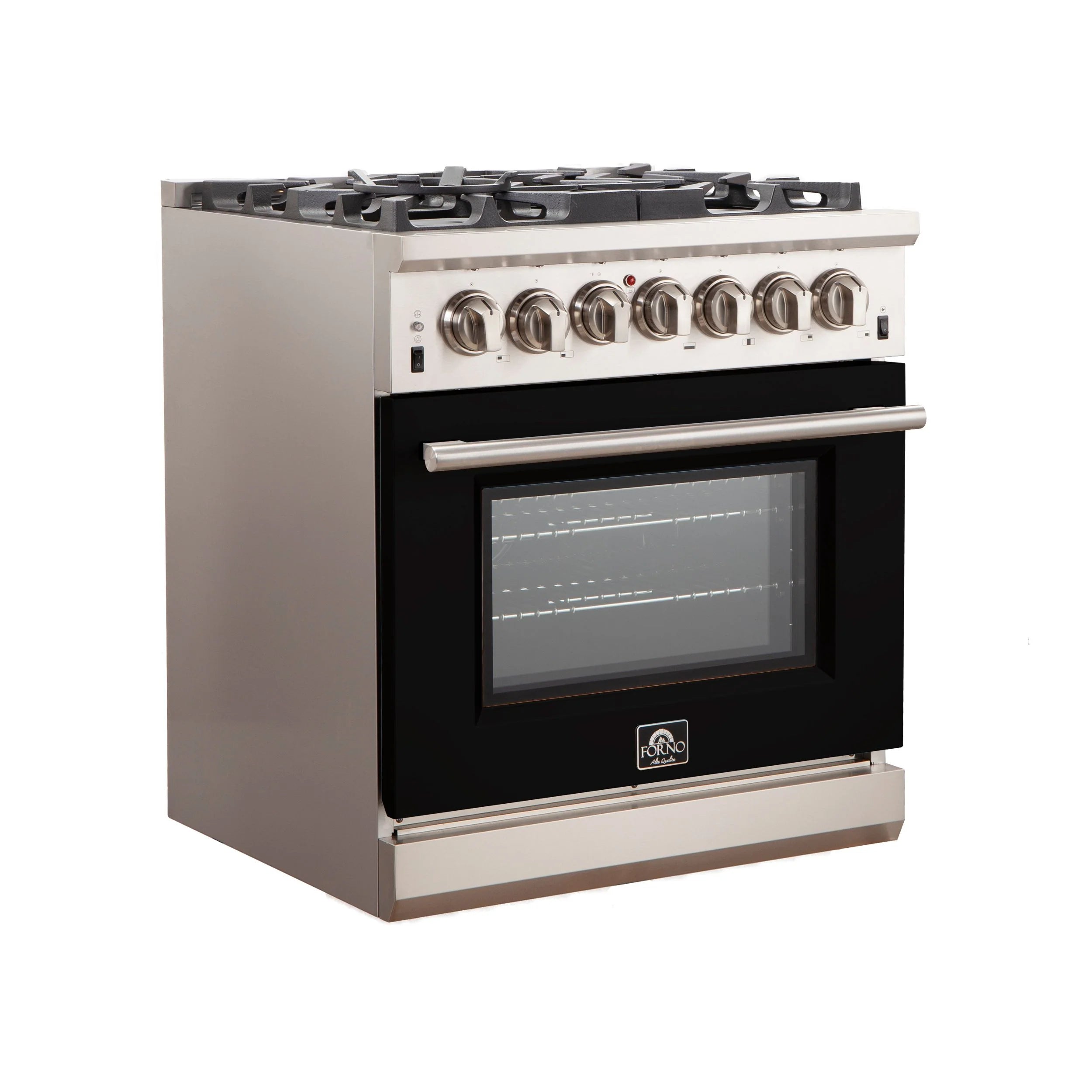 Forno Capriasca 30 in. 5-burner Black Gas Range with Brass Burners 4.32 cu. ft. | FFSGS6260-30BLK