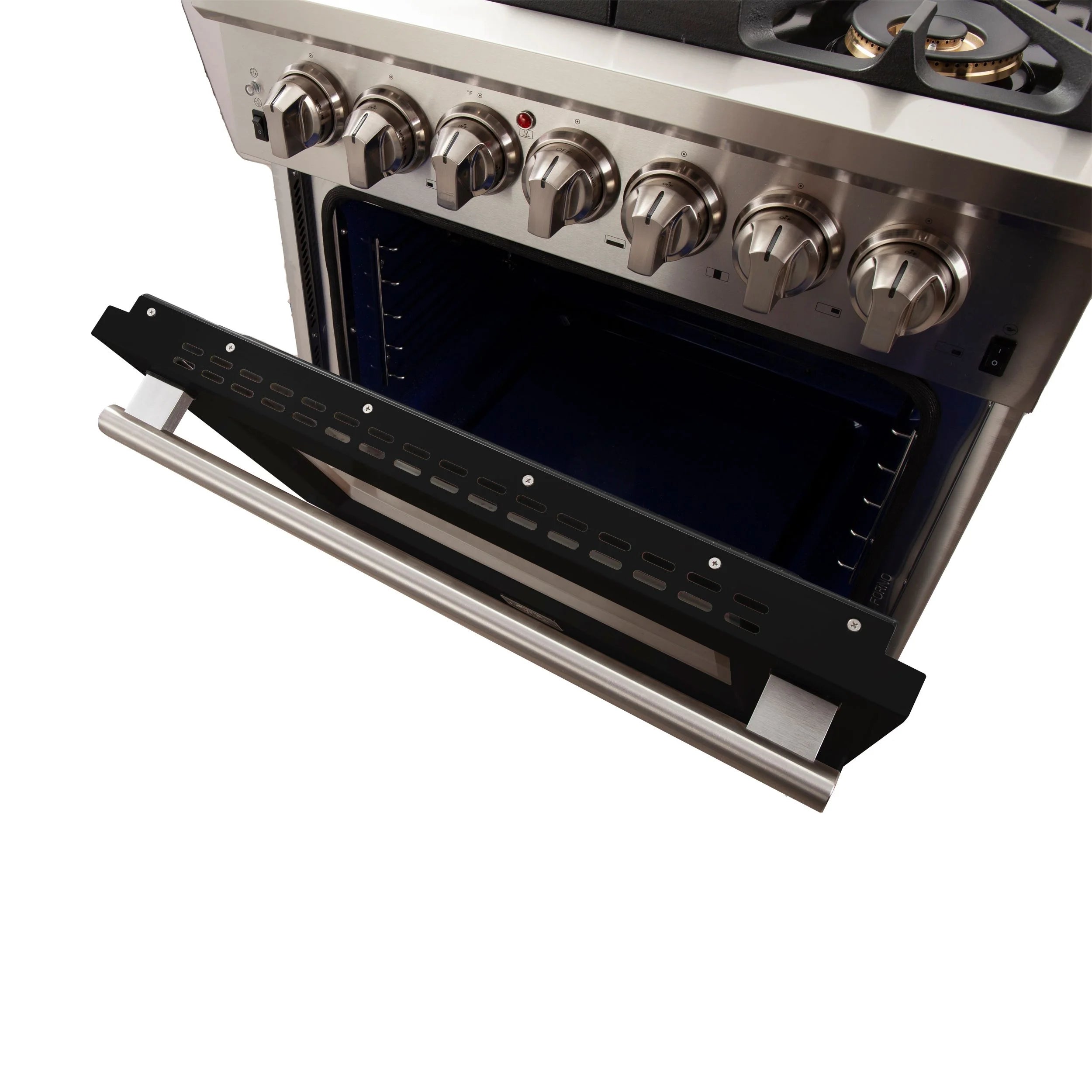 Forno Capriasca 30 in. 5-burner Black Gas Range with Brass Burners 4.32 cu. ft. | FFSGS6260-30BLK