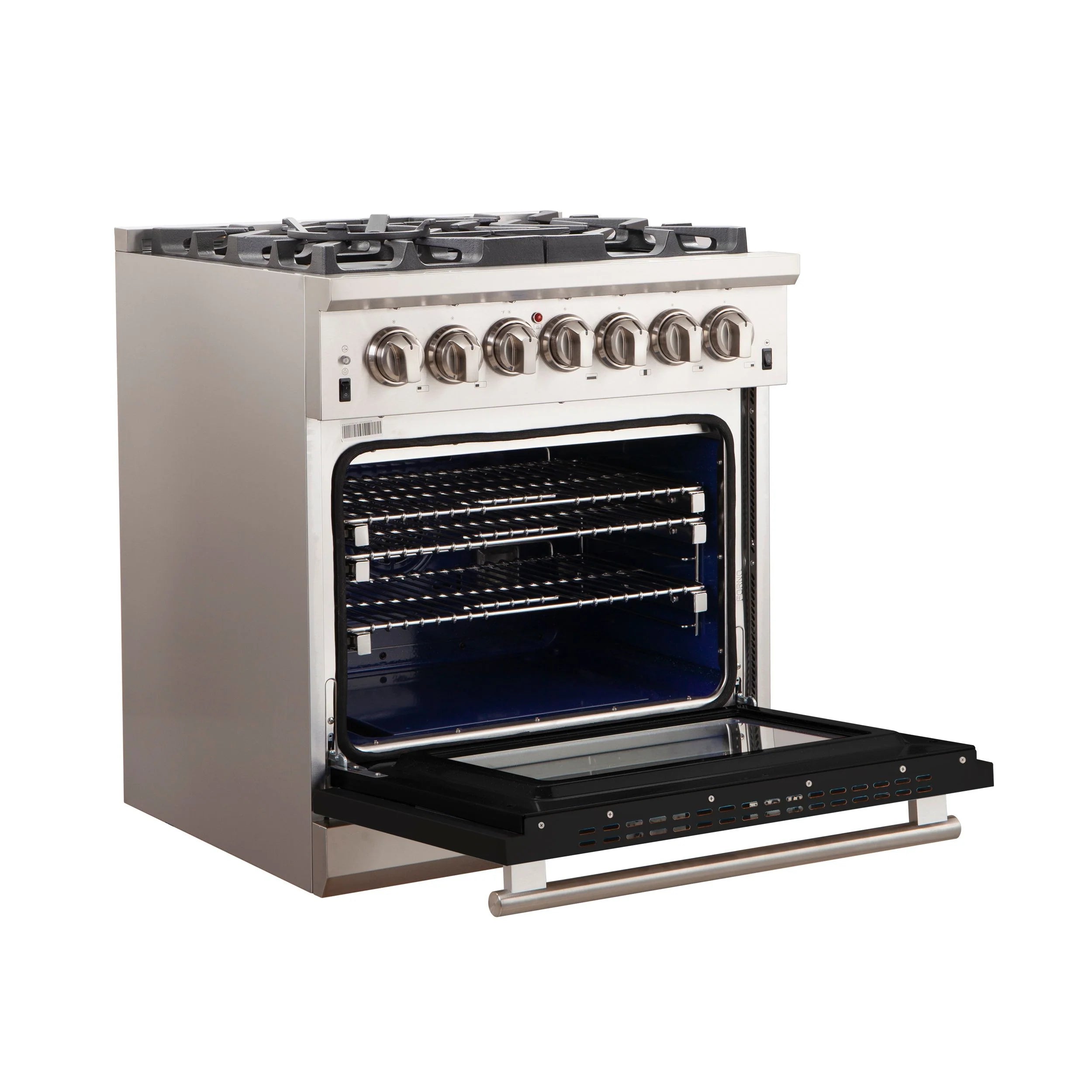 Forno Capriasca 30 in. 5-burner Black Gas Range with Brass Burners 4.32 cu. ft. | FFSGS6260-30BLK