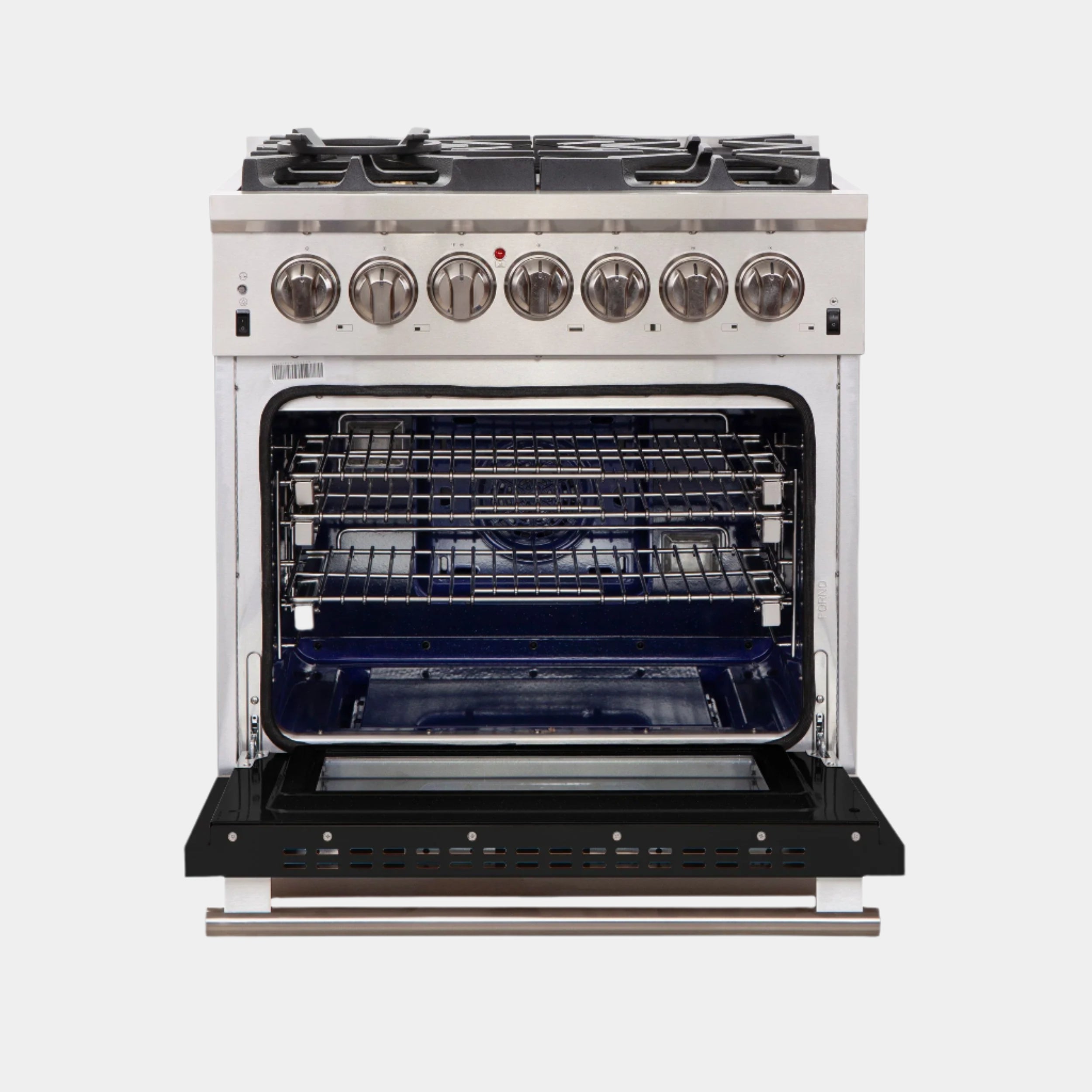Forno Capriasca 30 in. 5-burner Black Gas Range with Brass Burners 4.32 cu. ft. | FFSGS6260-30BLK