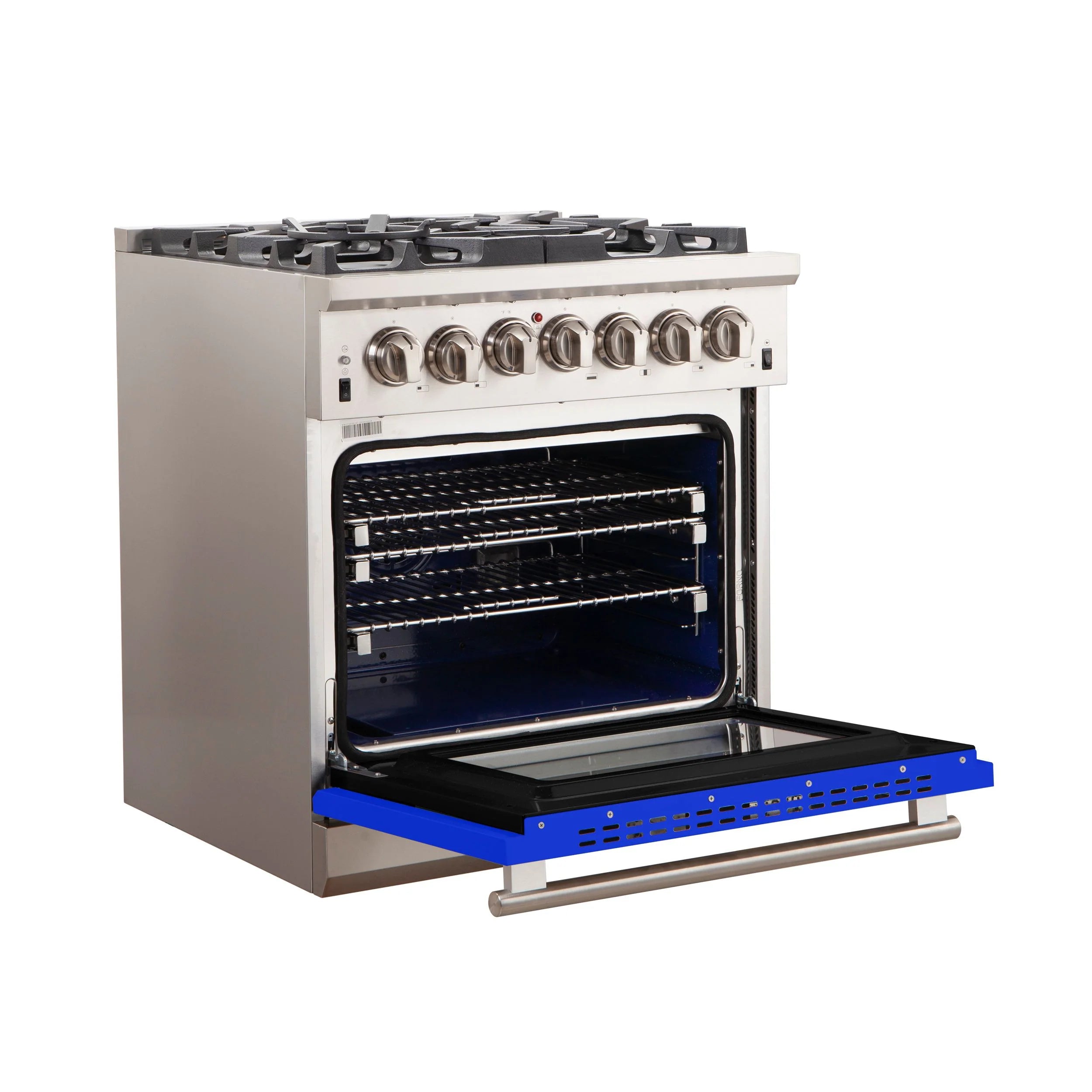 Forno Capriasca 30 in. 5-burner Blue Gas Range with Brass Burners 4.32 cu. ft. | FFSGS6260-30BLU