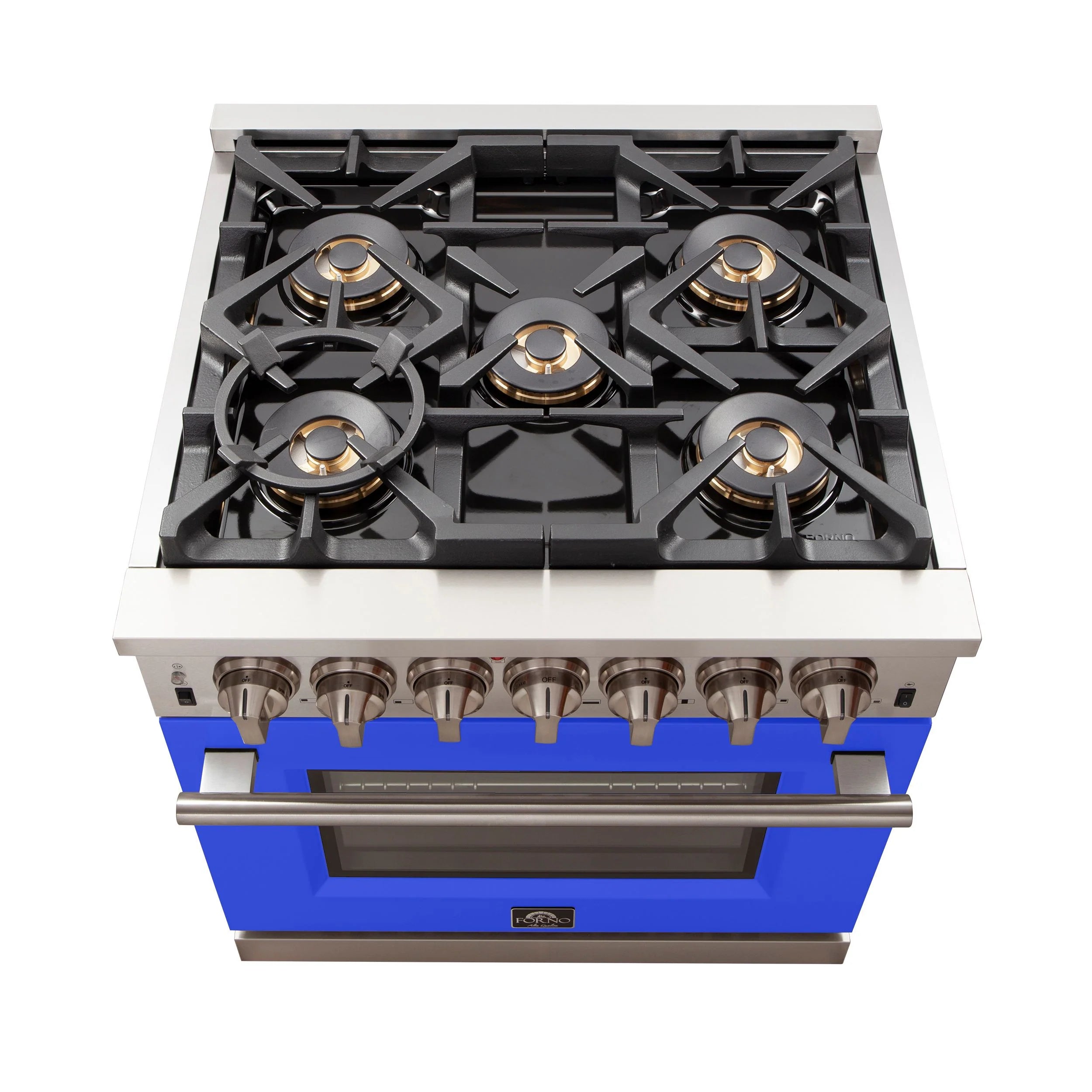 Forno Capriasca 30 in. 5-burner Blue Gas Range with Brass Burners 4.32 cu. ft. | FFSGS6260-30BLU
